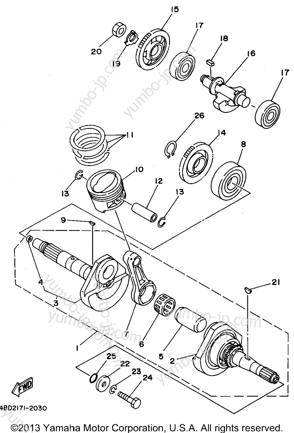 Crankshaft - Piston для квадроциклов YAMAHA TIMBERWOLF 2WD (YFB250F) 1994 г.