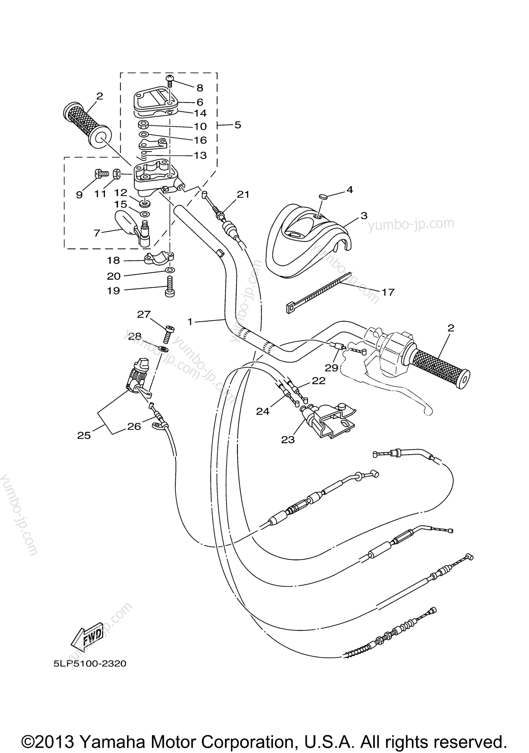 Steering Handle Cable для квадроциклов YAMAHA 660R RAPTOR (YFM660RP) 2002 г.