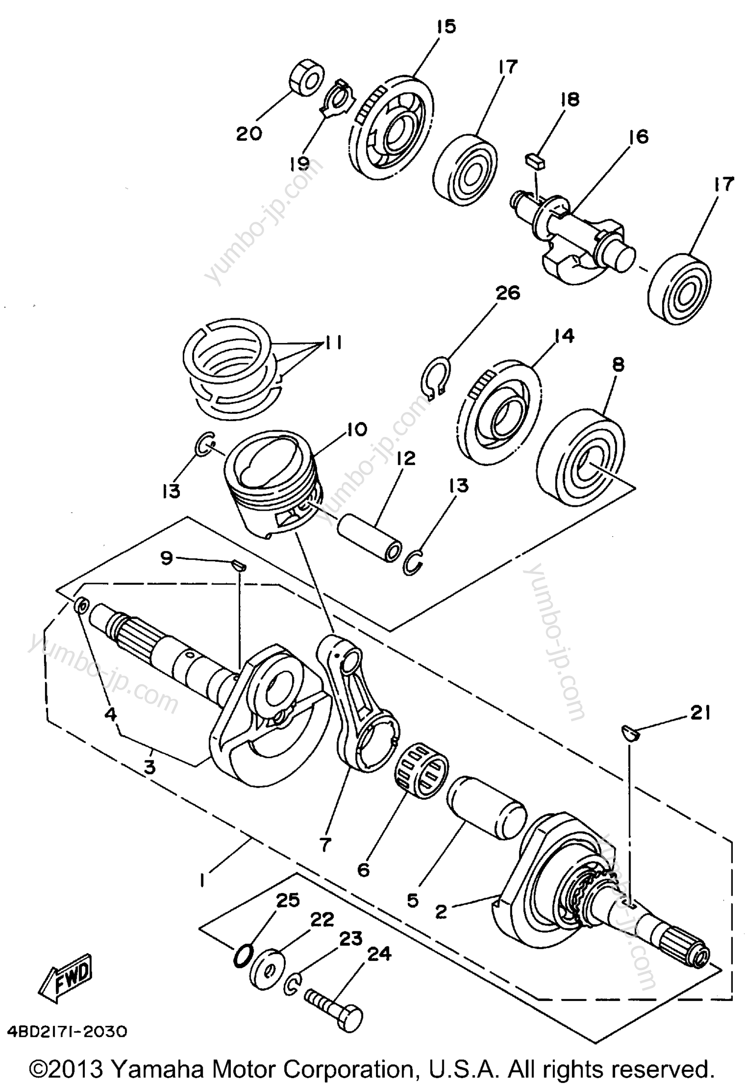 Crankshaft - Piston for ATVs YAMAHA TIMBERWOLF 4WD (YFB250FWF) 1994 year