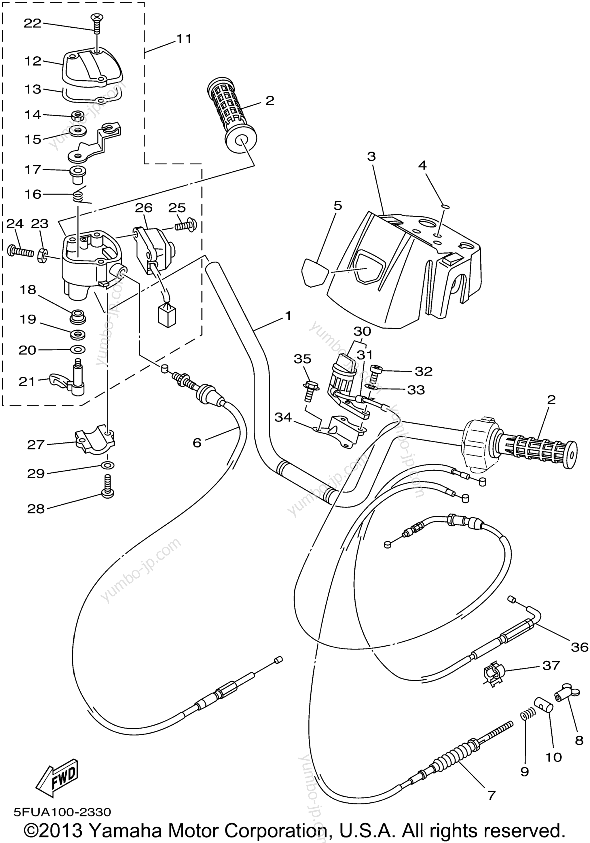 Steering Handle Cable для квадроциклов YAMAHA BIG BEAR 400 4WD (YFM400FP) 2002 г.