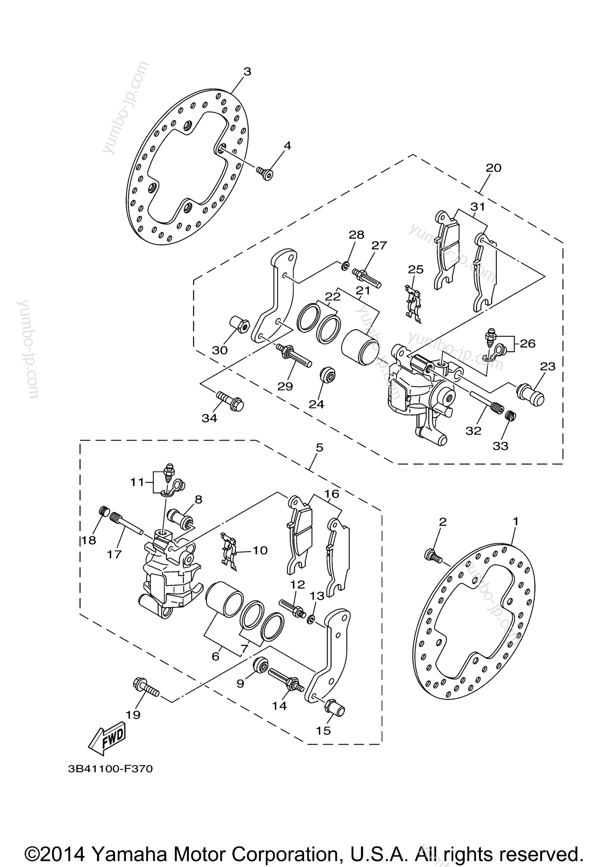 REAR BRAKE CALIPER для квадроциклов YAMAHA GRIZZLY 550 4WD HUNTER (YFM5FGHA) 2011 г.