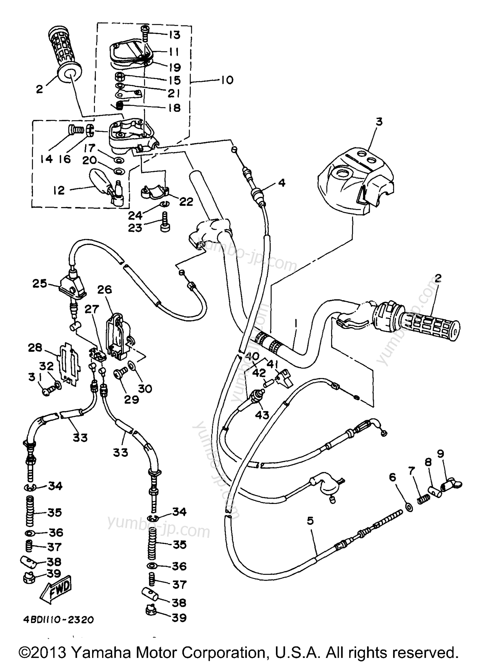 Steering Handle Cable для квадроциклов YAMAHA TIMBERWOLF 2WD (YFB250UJ_M) 1997 г.