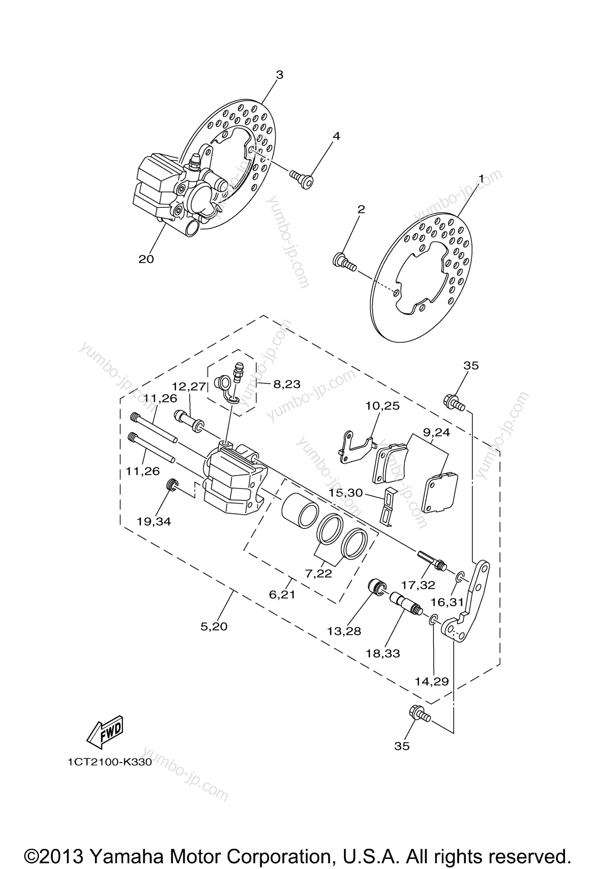 FRONT BRAKE CALIPER для квадроциклов YAMAHA GRIZZLY 450 4WD (YFM45FGBL) 2012 г.