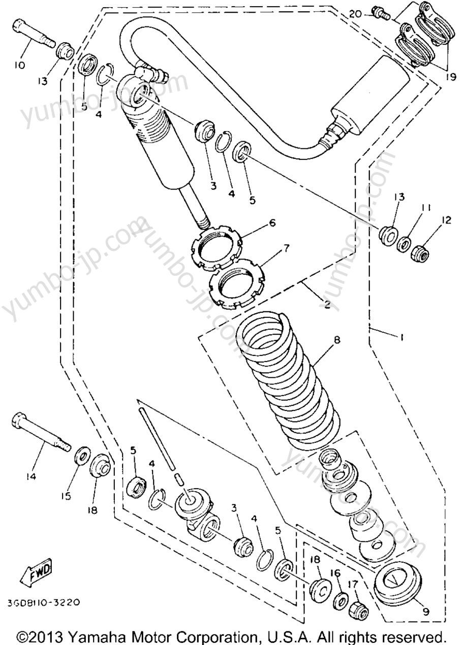 Rear Shocks для квадроциклов YAMAHA WARRIOR (YFM350XE_M) 1993 г.