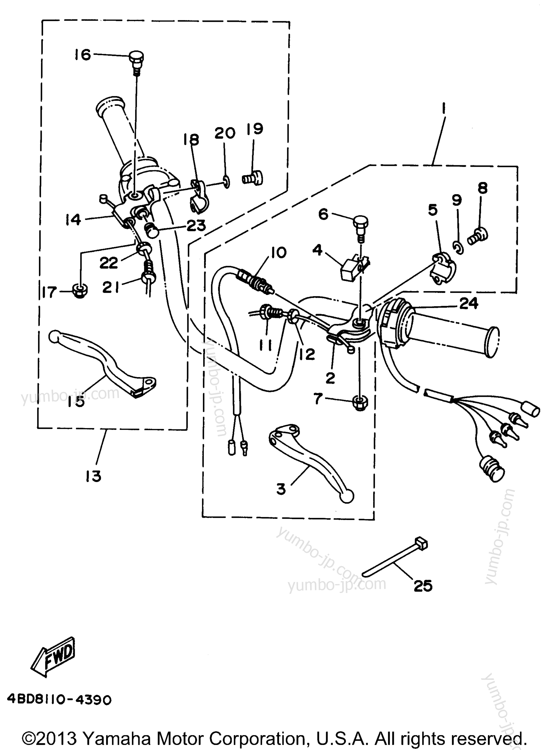 Handle Switch - Lever для квадроциклов YAMAHA TIMBERWOLF 4WD (YFB250FWG_MNH) 1995 г.