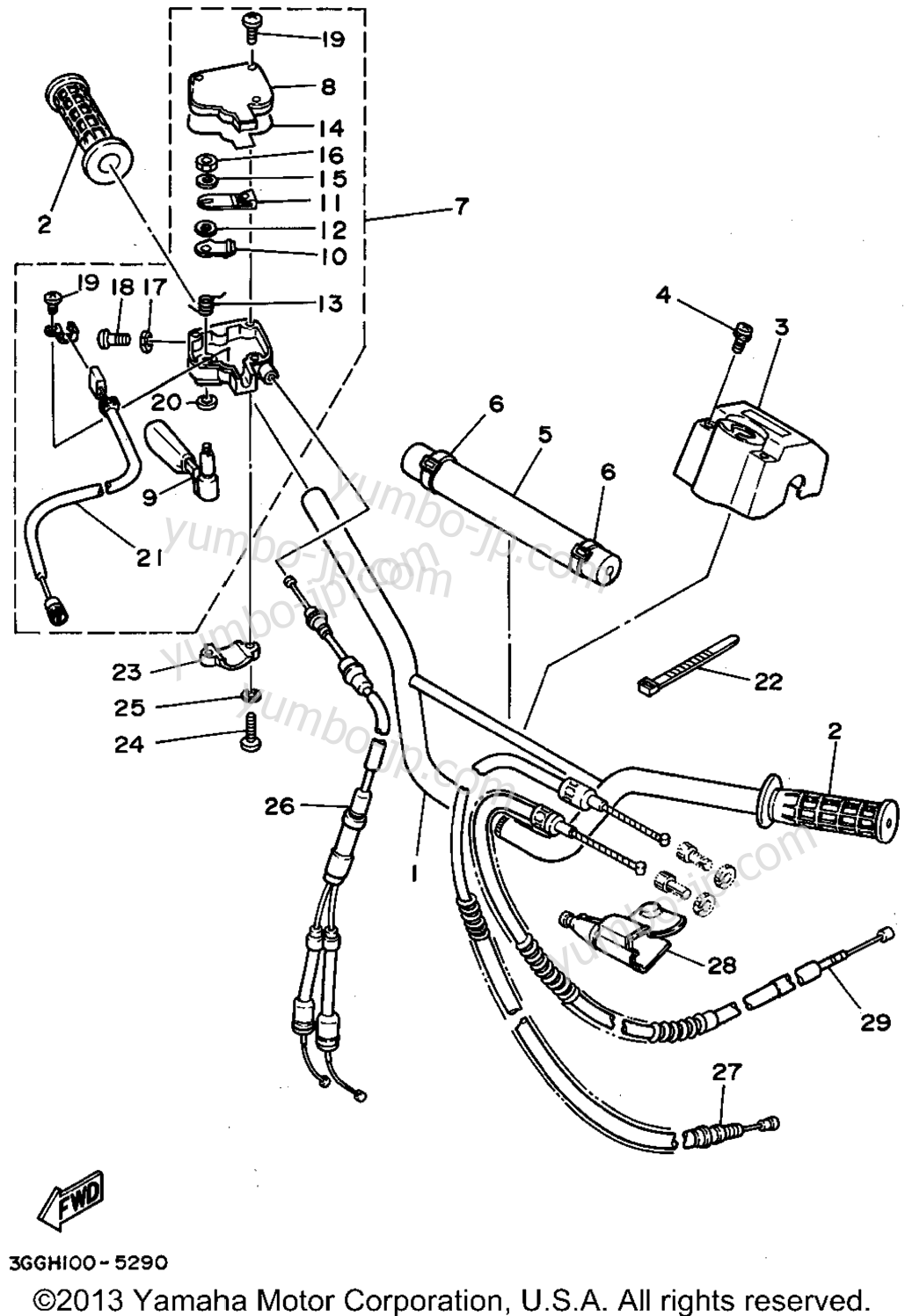 Steering Handle - Cable для квадроциклов YAMAHA BANSHEE (YFZ350G) 1995 г.
