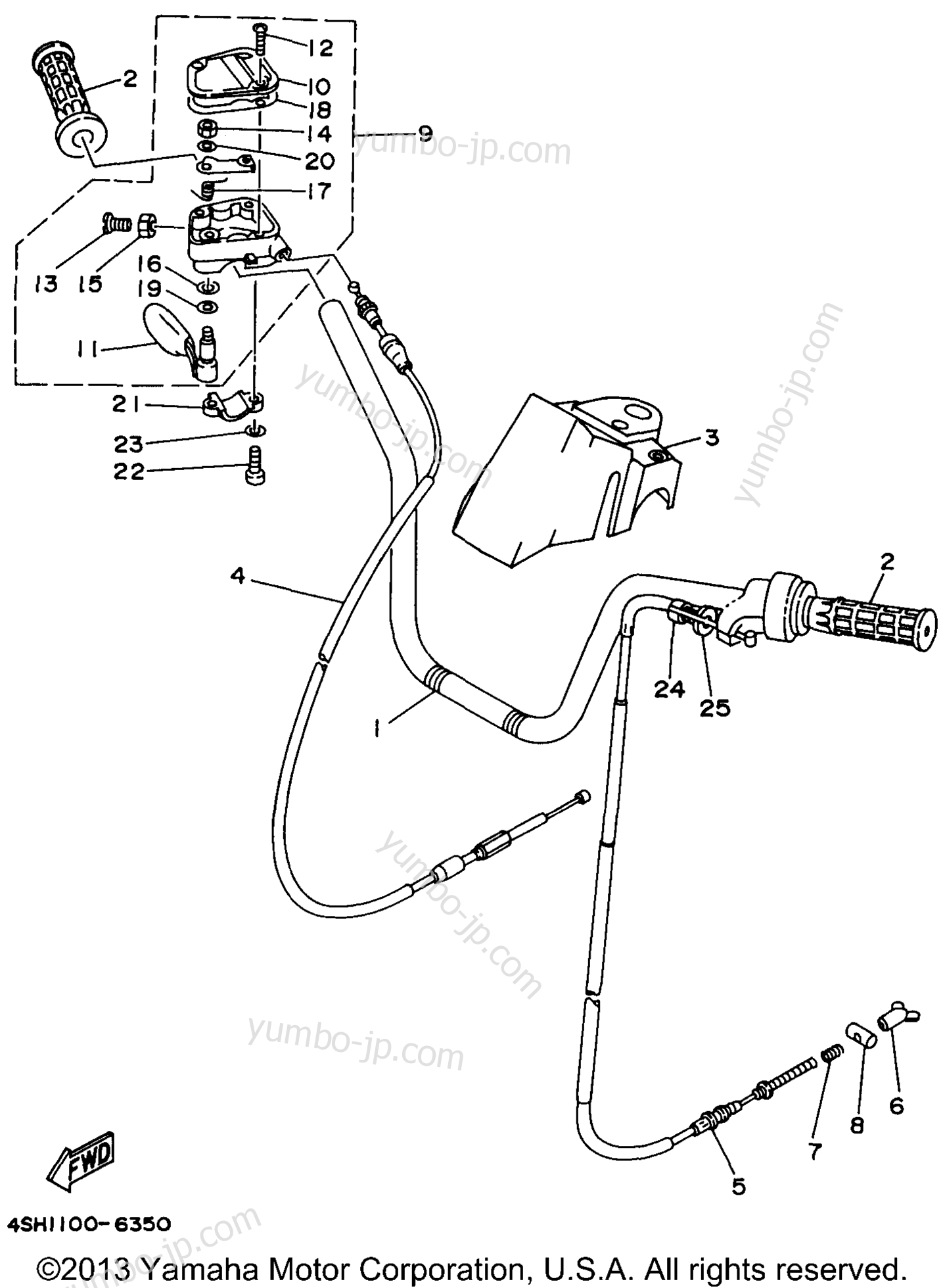 Steering Handle - Cable for ATVs YAMAHA KODIAK 4WD (YFM400FWH) 1996 year