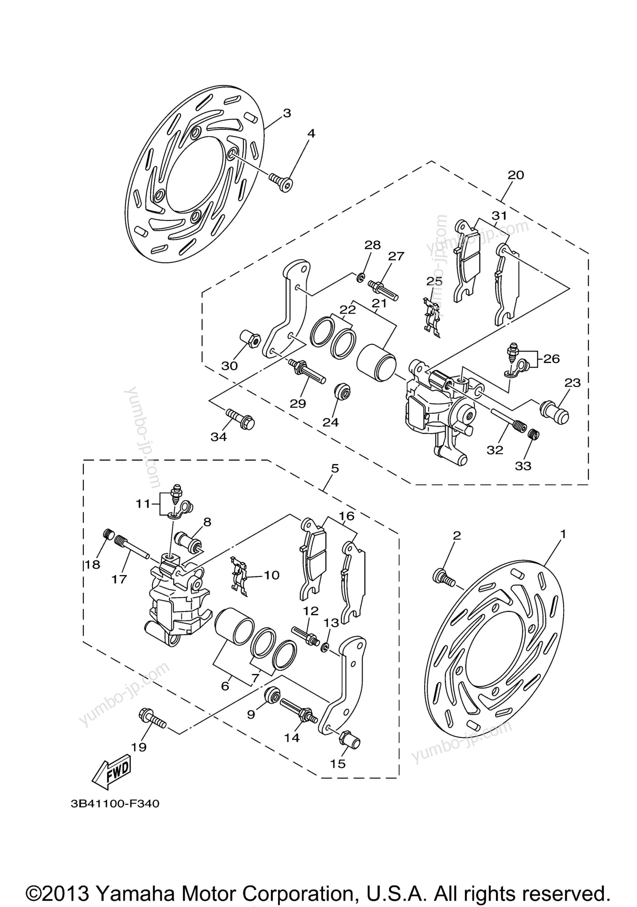 FRONT BRAKE CALIPER для квадроциклов YAMAHA GRIZZLY 550 EPS 4WD (YFM5FGPDL) Deep Purplish Blue Solid N 2013 г.