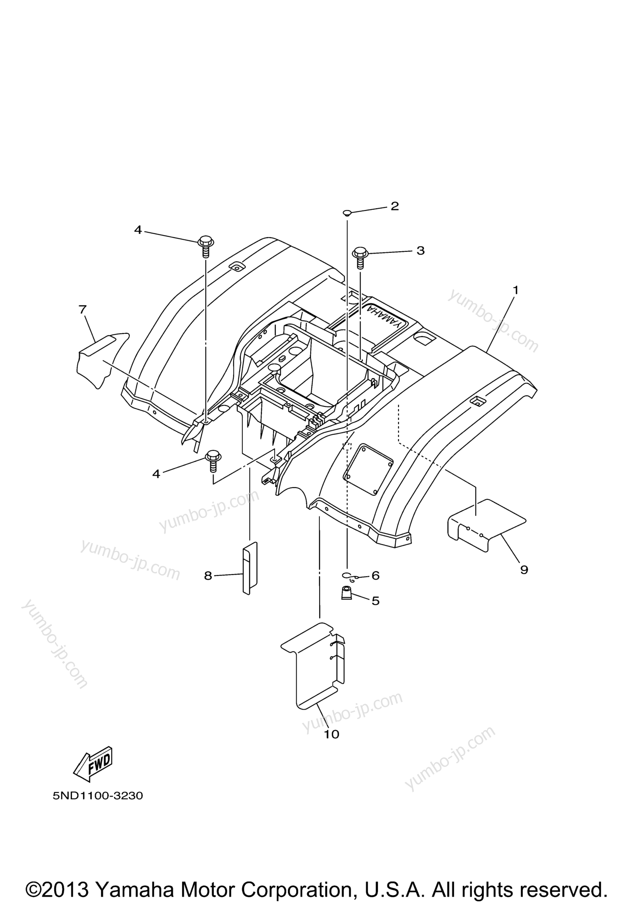 REAR FENDER для квадроциклов YAMAHA KODIAK 450 AUTO 4X4 (YFM45FAS) 2004 г.