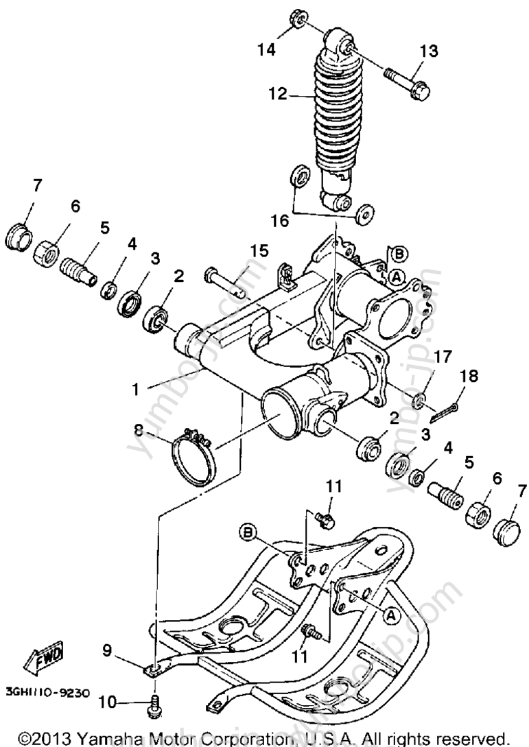 Swing Arm-Rear Shocks for ATVs YAMAHA MOTO-4 (YFM250B) 1991 year