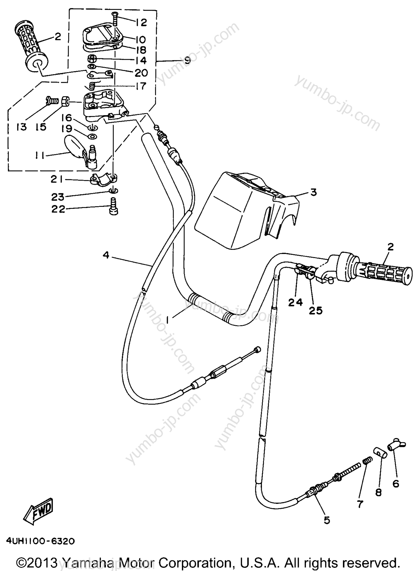 Steering Handle Cable для квадроциклов YAMAHA BIG BEAR 2WD (YFM350UJ) 1997 г.