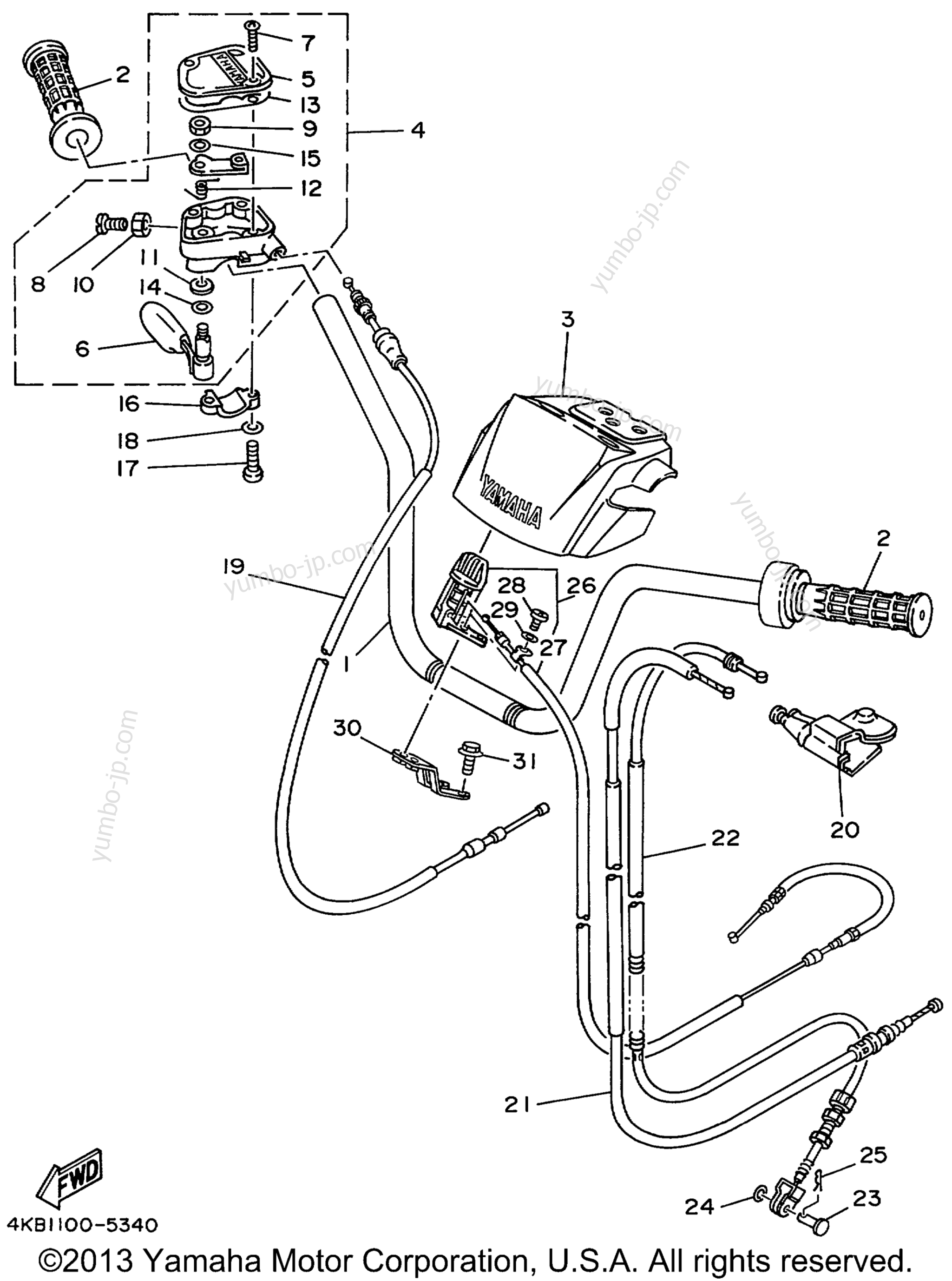 Steering Handle Cable для квадроциклов YAMAHA WOLVERINE 4WD (YFM350FXLC) CA 1999 г.