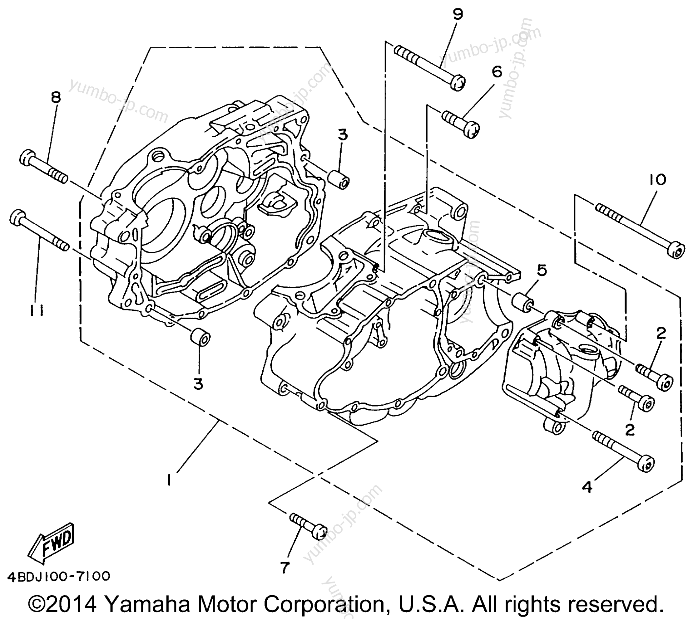 CRANKCASE for ATVs YAMAHA BEAR TRACKER 2WD (YFM250XLC) CA 1999 year