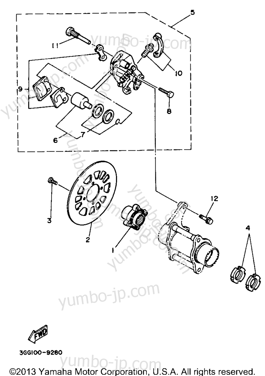 REAR BRAKE CALIPER для квадроциклов YAMAHA BANSHEE (YFZ350G_MN) 1995 г.