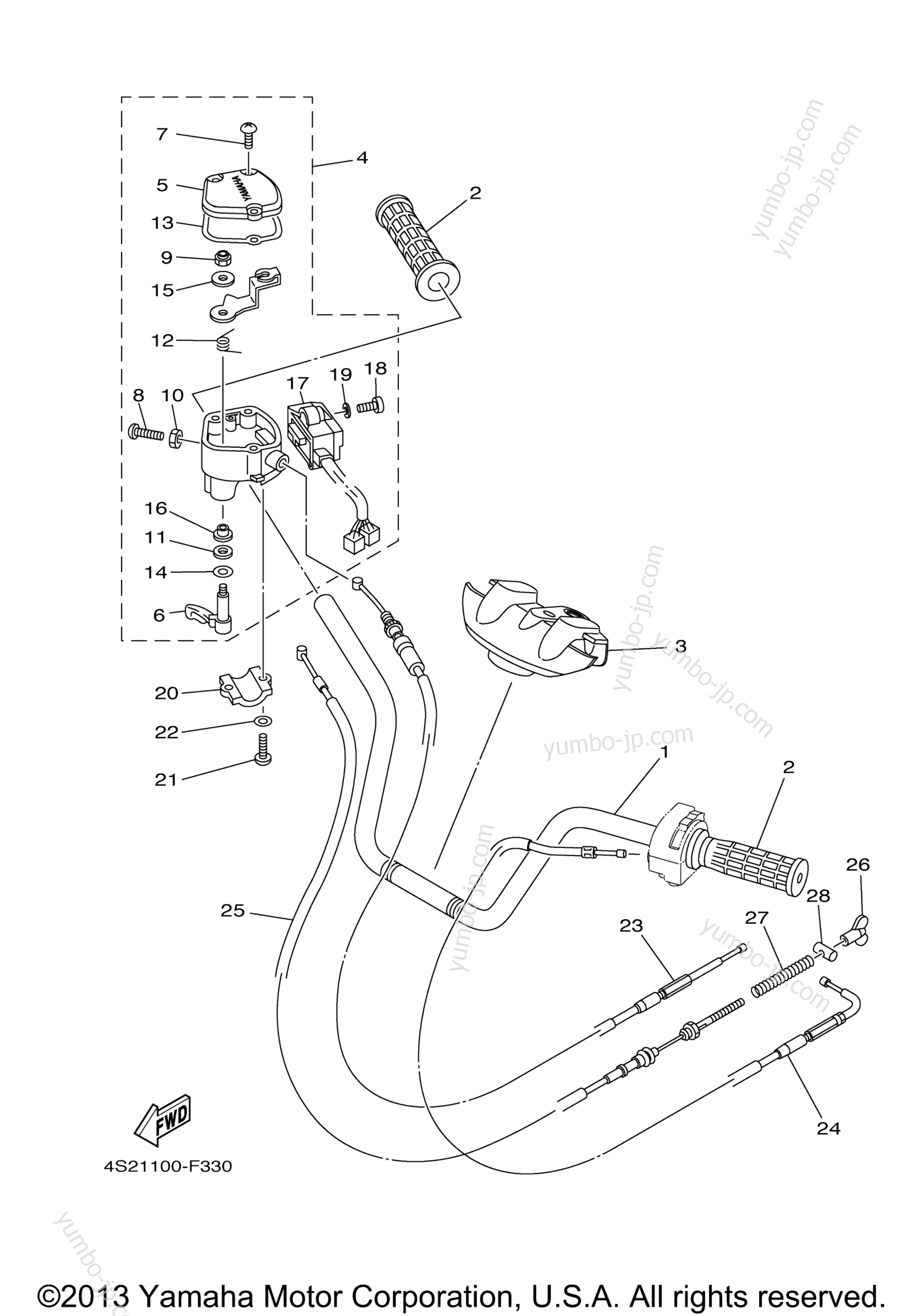 Steering Handle & Cable for ATVs YAMAHA GRIZZLY 350 IRS 4WD (YFM35FGIZG) 2010 year