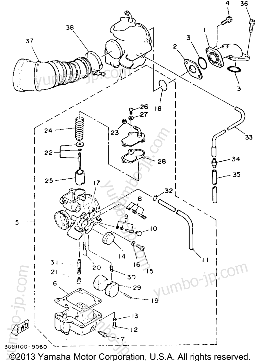 Air Filter - Carburetor для квадроциклов YAMAHA BADGER (YFM80E) 1993 г.