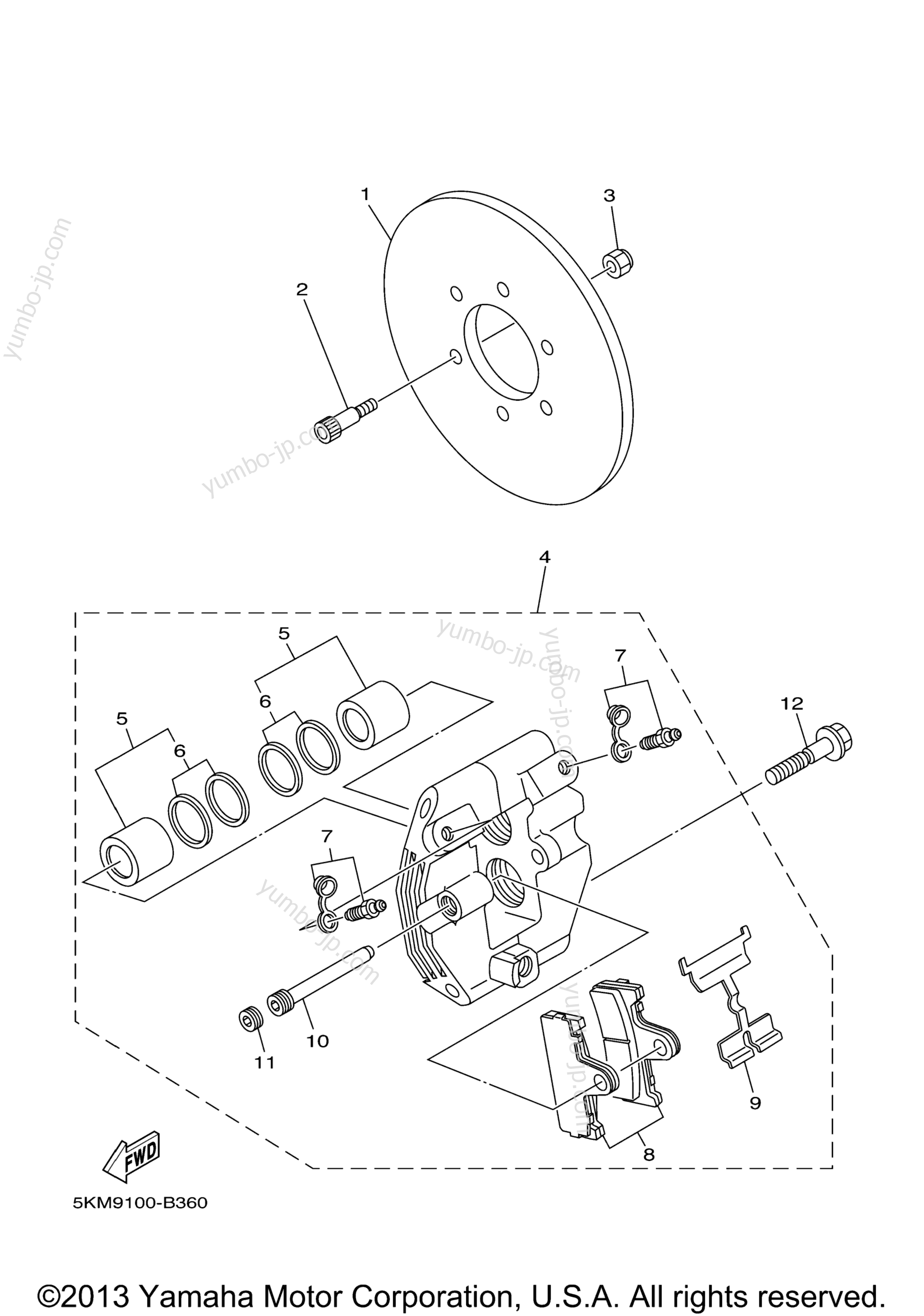 REAR BRAKE CALIPER для квадроциклов YAMAHA GRIZZLY 660 (YFM660FS) 2004 г.