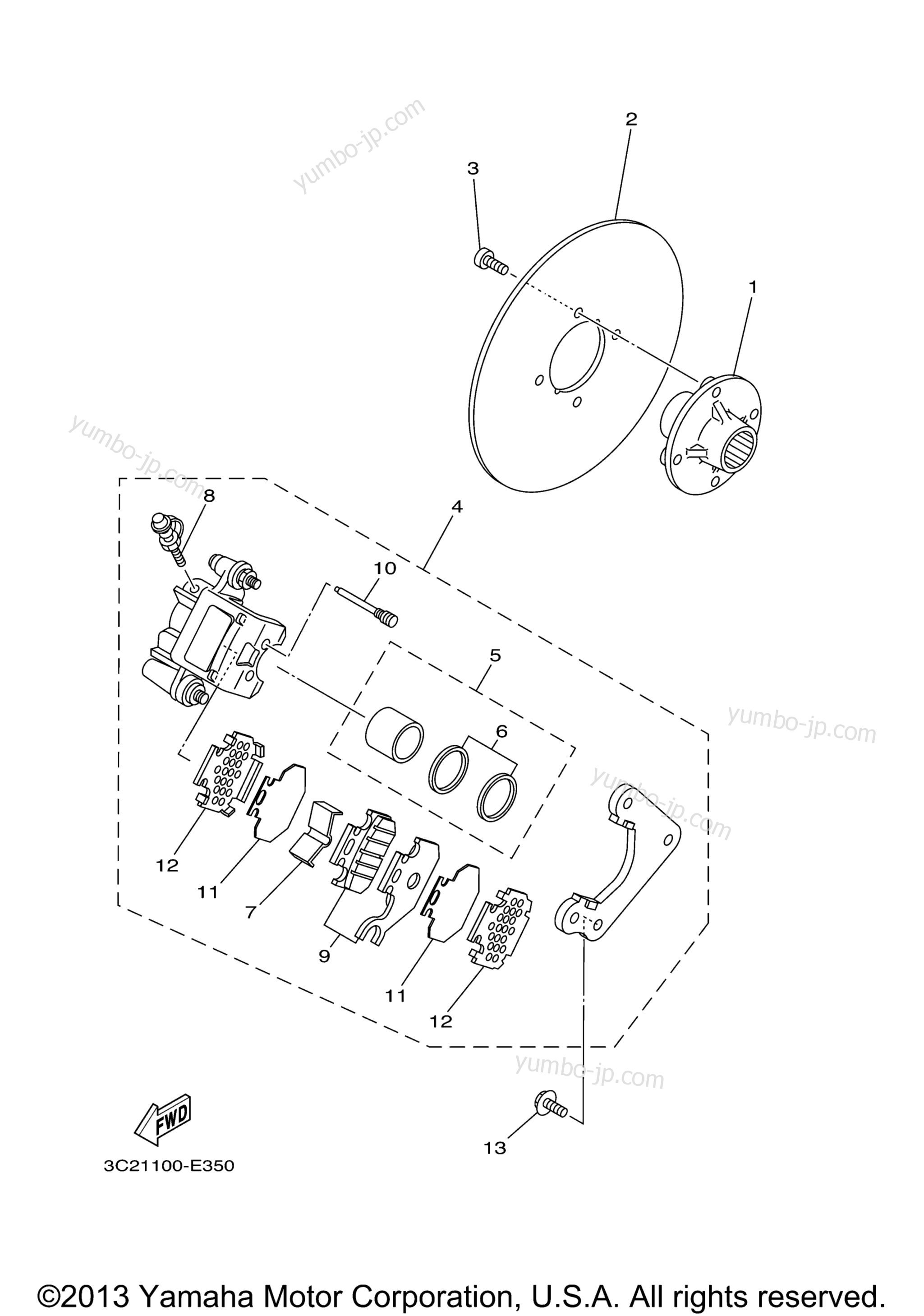 REAR BRAKE CALIPER для квадроциклов YAMAHA WOLVERINE 450 4WD (YFM45FXXL) 2008 г.