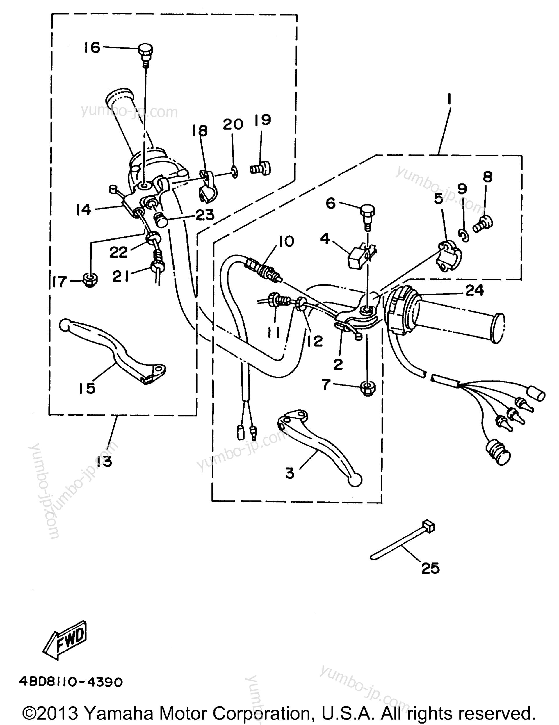 Handle Switch - Lever for ATVs YAMAHA TIMBERWOLF 2WD (YFB250FWH) 1996 year