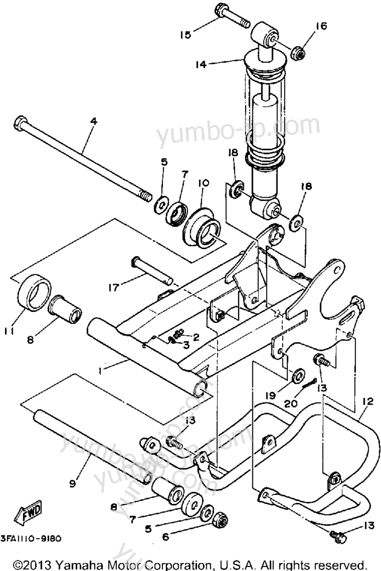Swing Arm - Rear Shocks for ATVs YAMAHA BREEZE (YFA1B) 1991 year