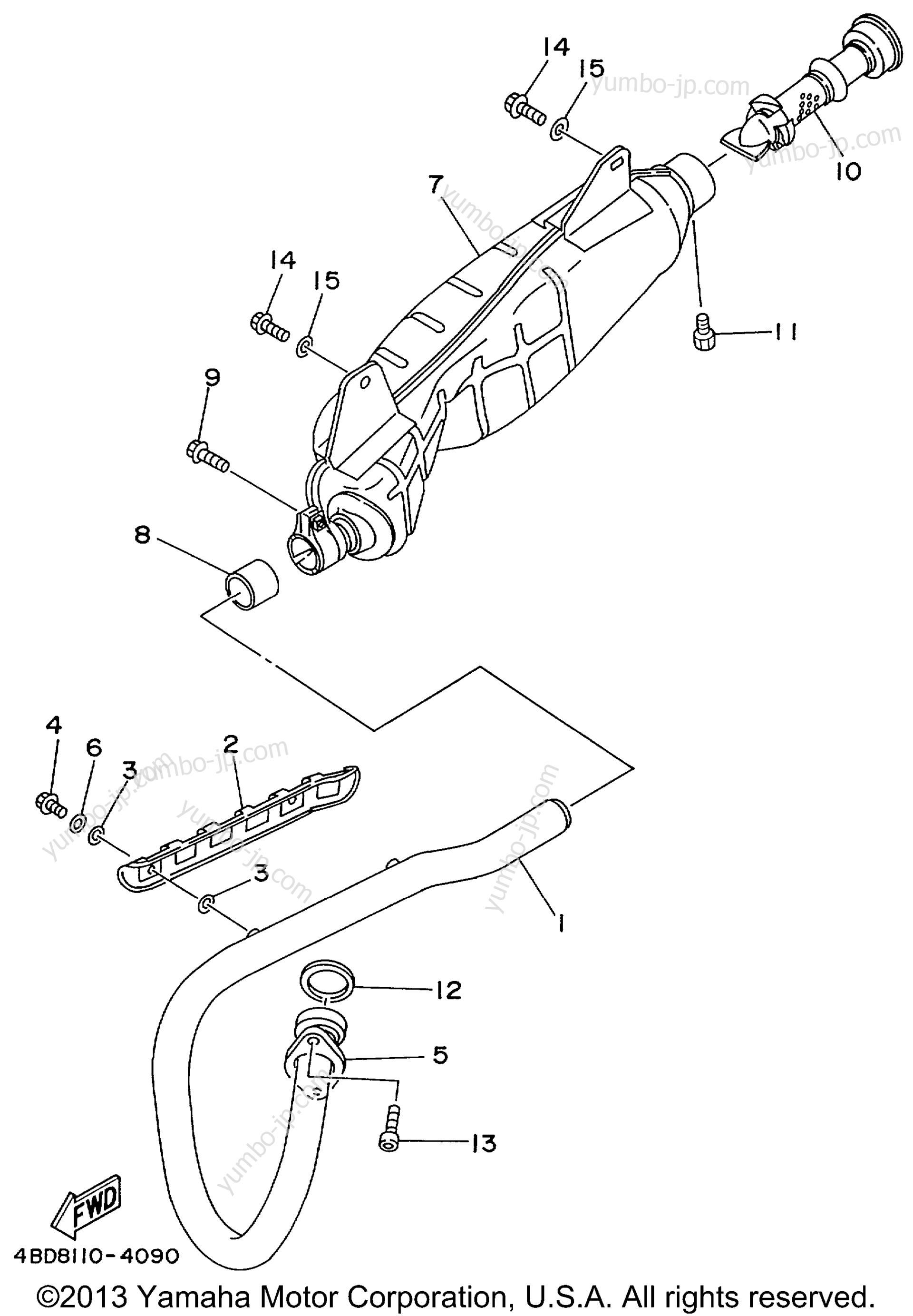 Exhaust for ATVs YAMAHA TIMBERWOLF 2WD (YFB250FWL) 1999 year