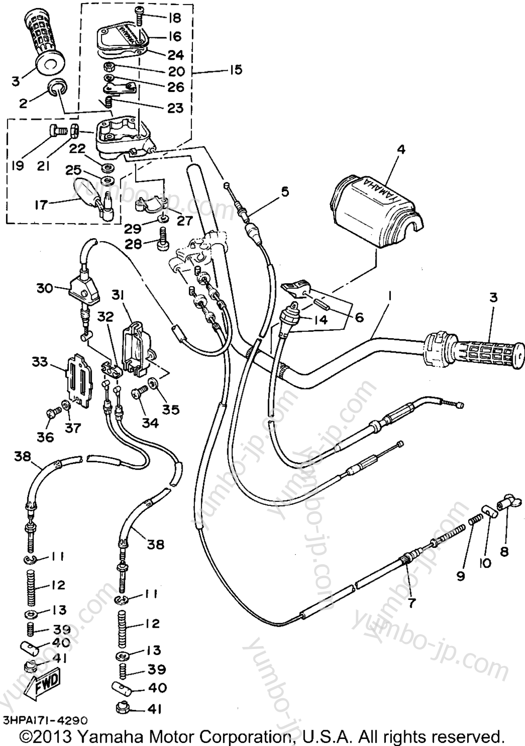 Steering Handle- Cable для квадроциклов YAMAHA MOTO-4 (YFM350ERF) 1994 г.