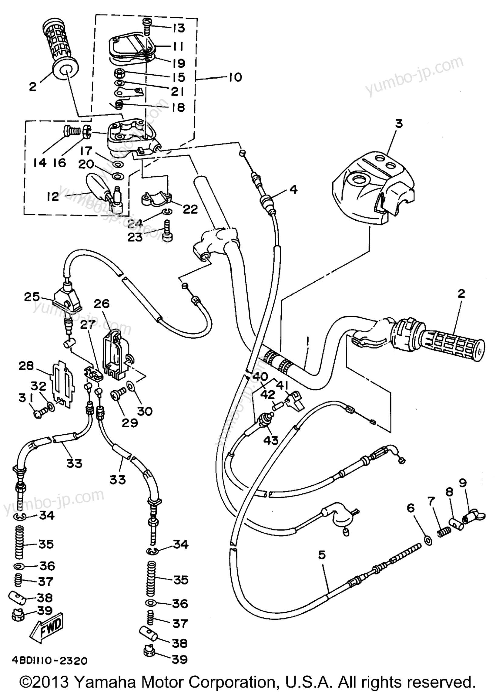 Steering Handle - Cable для квадроциклов YAMAHA TIMBERWOLF 2WD (YFB250G) 1995 г.