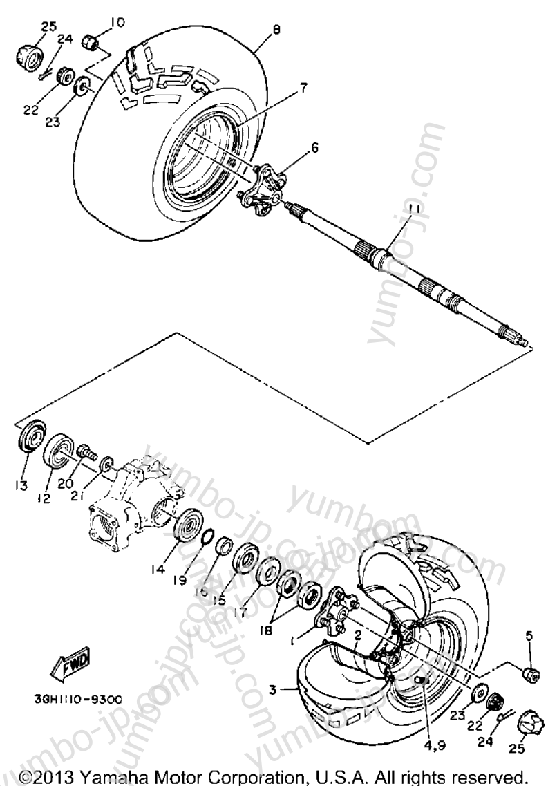 REAR WHEEL для квадроциклов YAMAHA MOTO-4 (YFM350ERW) 1989 г.