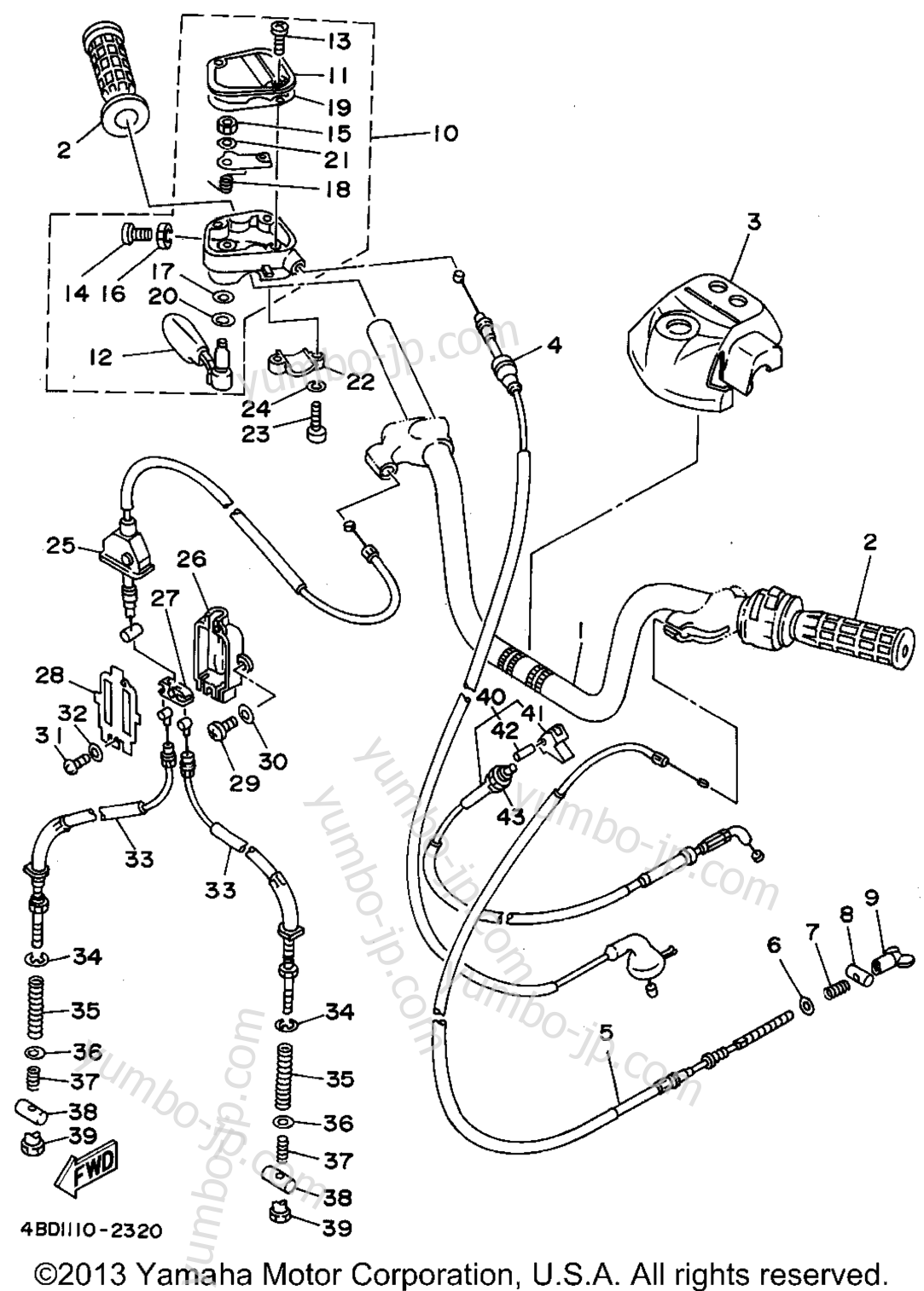 Steering Handle - Cable для квадроциклов YAMAHA TIMBERWOLF 2WD (YFB250F) 1994 г.
