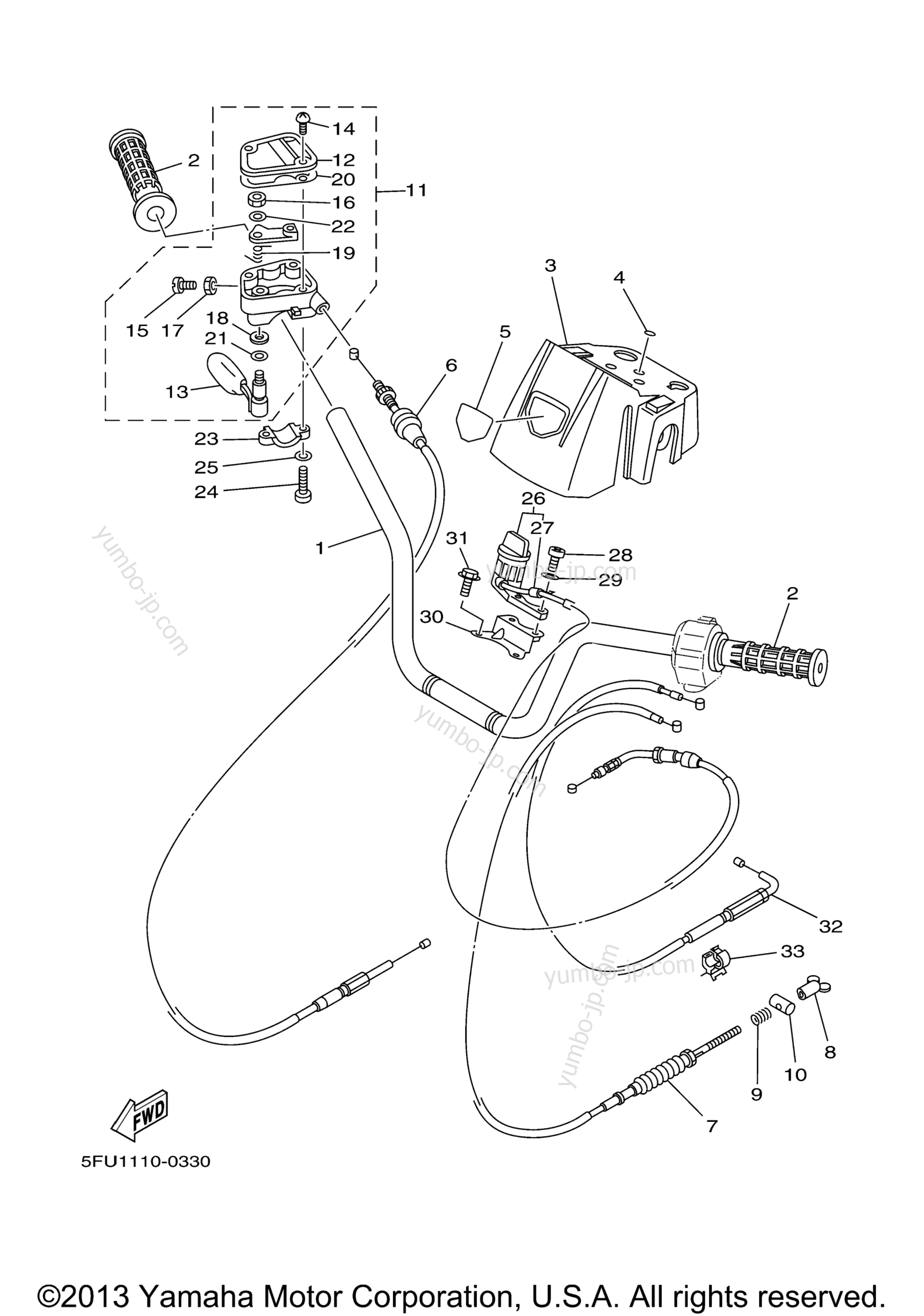 Steering Handle Cable для квадроциклов YAMAHA BIG BEAR 4WD (YFM400FN) 2001 г.