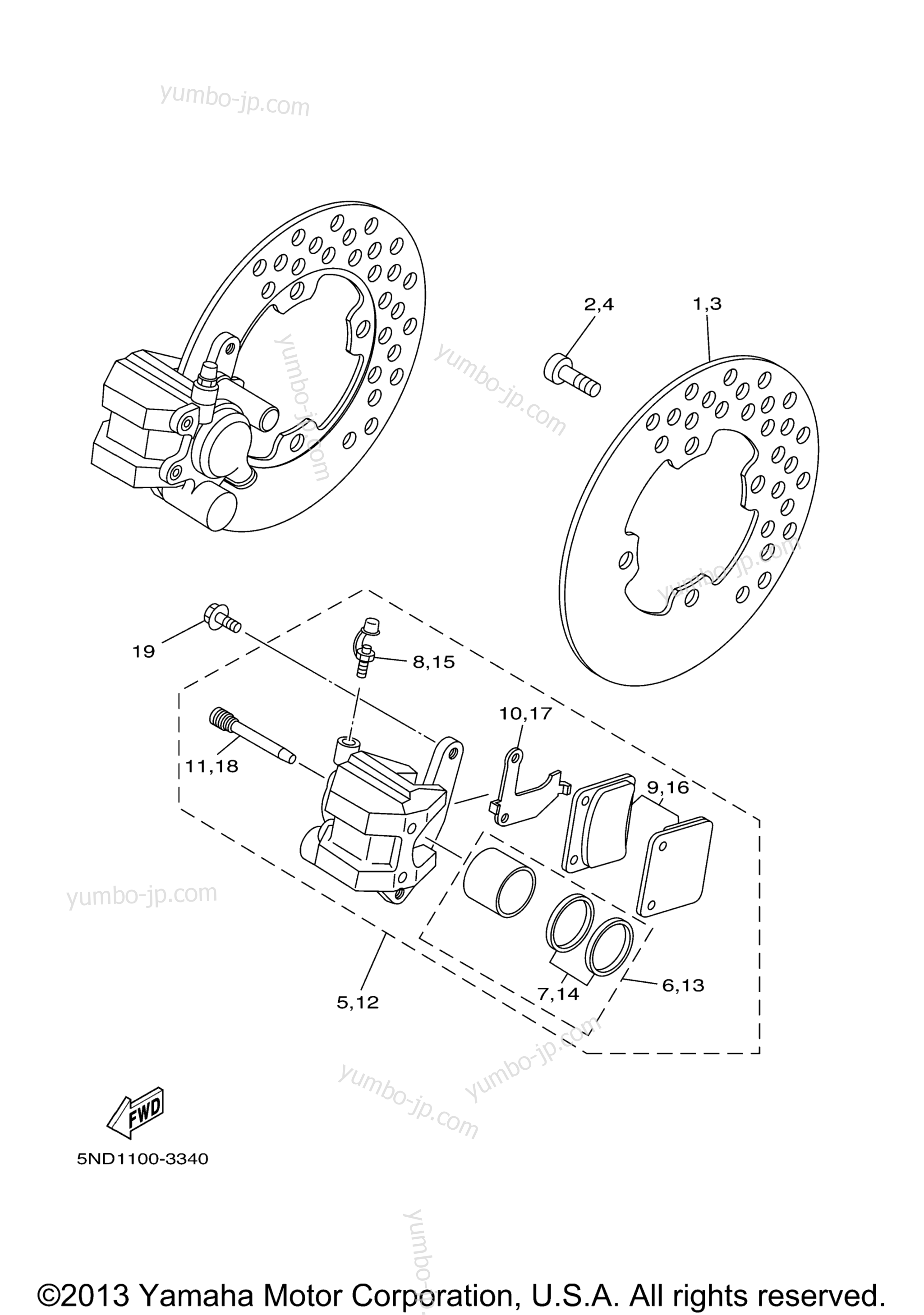 FRONT BRAKE CALIPER для квадроциклов YAMAHA KODIAK 450 AUTO 4X4 (YFM45FAS) 2004 г.