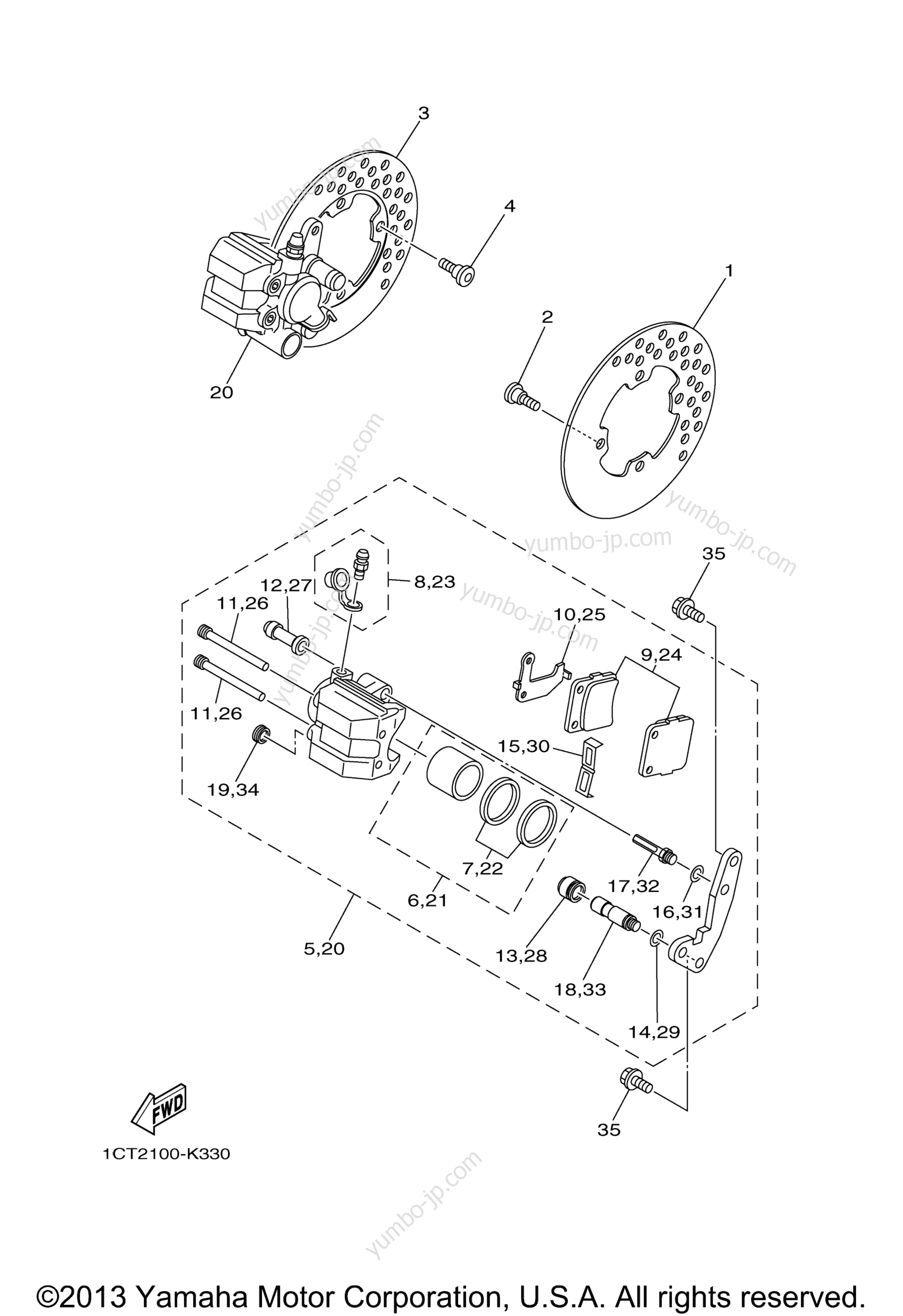 FRONT BRAKE CALIPER for ATVs YAMAHA GRIZZLY 450 EPS 4WD HUNTER (YFM45FGPHB) 2012 year