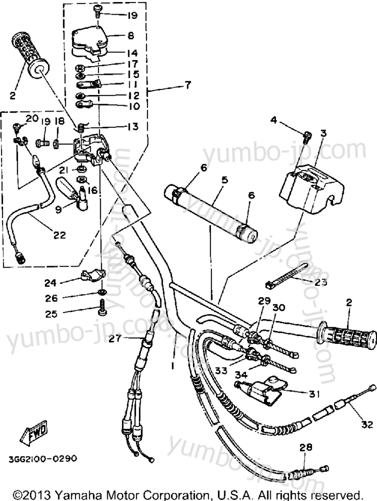Handlebar-Cable for ATVs YAMAHA BANSHEE (YFZ350B_MN) 1991 year