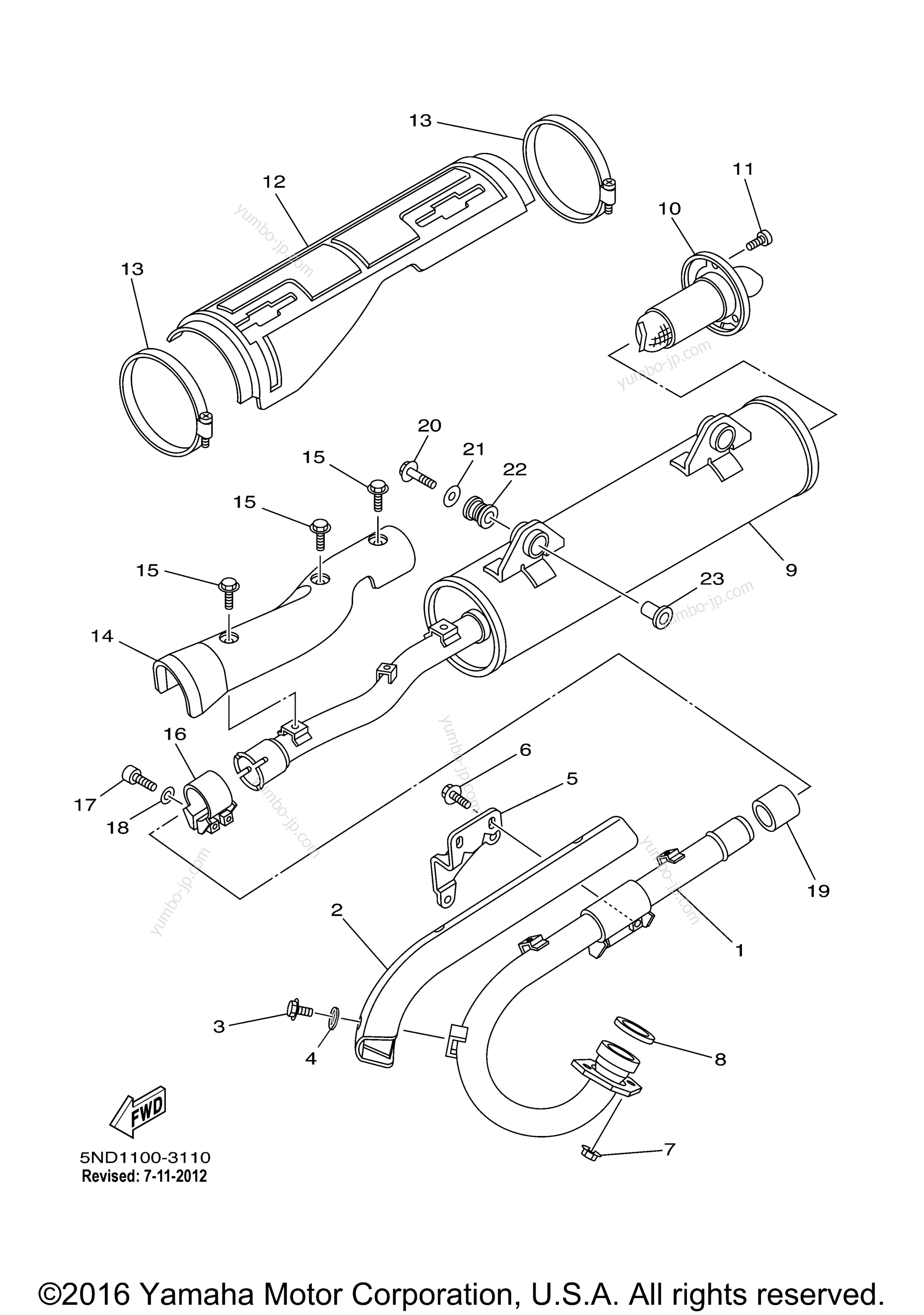 Exhaust for ATVs YAMAHA GRIZZLY 450 EPS 4WD (YFM45FGPBG) 2012 year