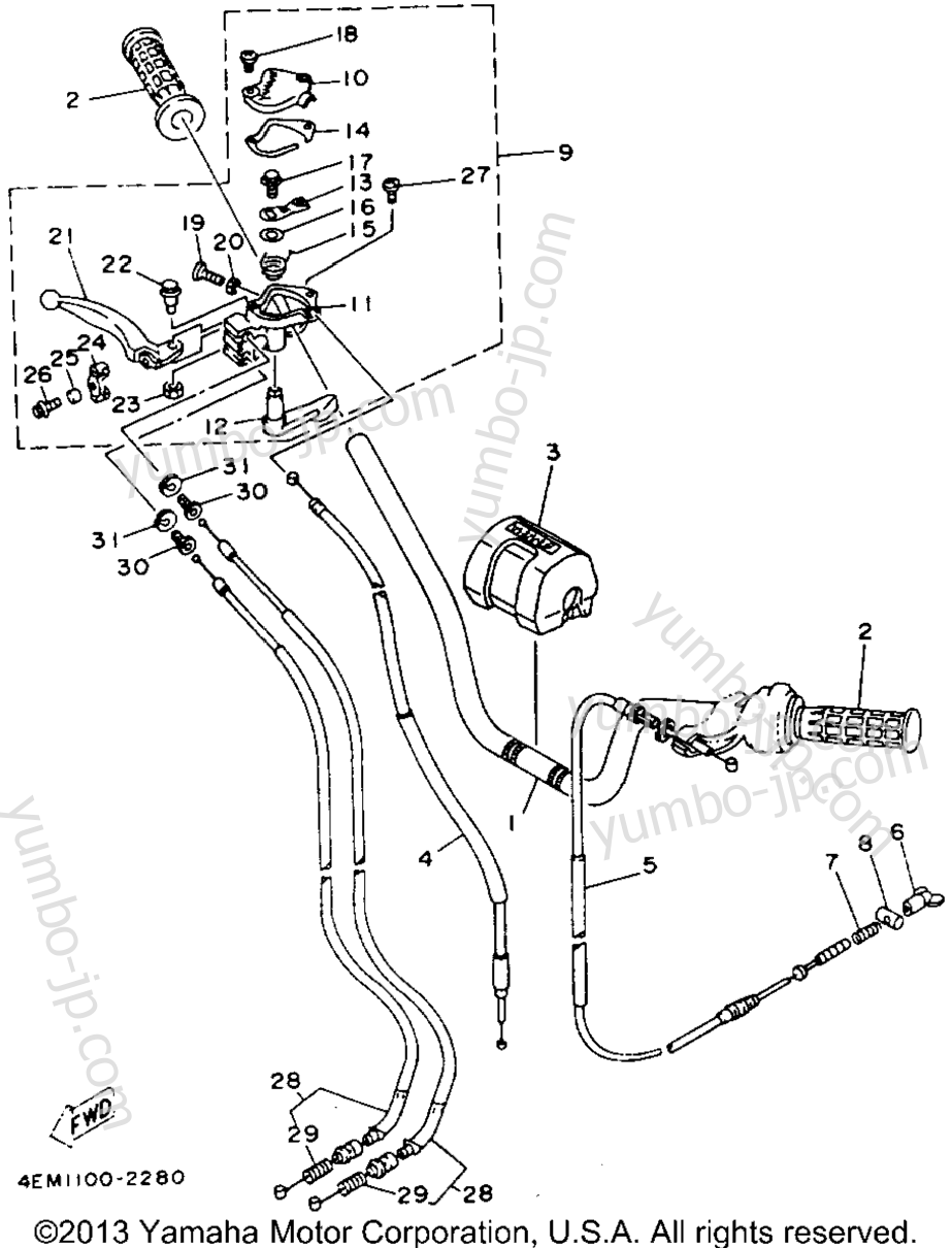 Handlebar - Cable для квадроциклов YAMAHA BADGER (YFM80E) 1993 г.