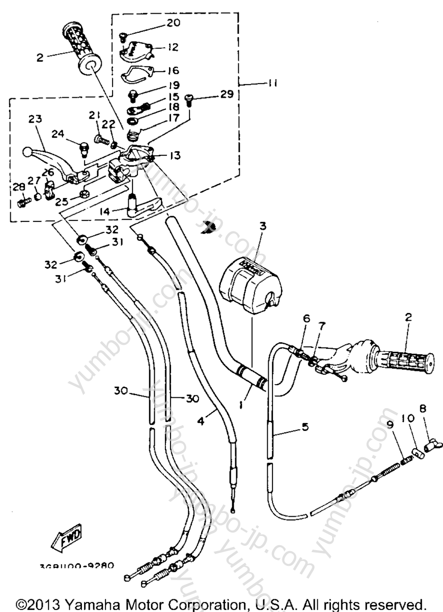 Handlebar - Cable для квадроциклов YAMAHA CHAMP (YFM100A) 1990 г.