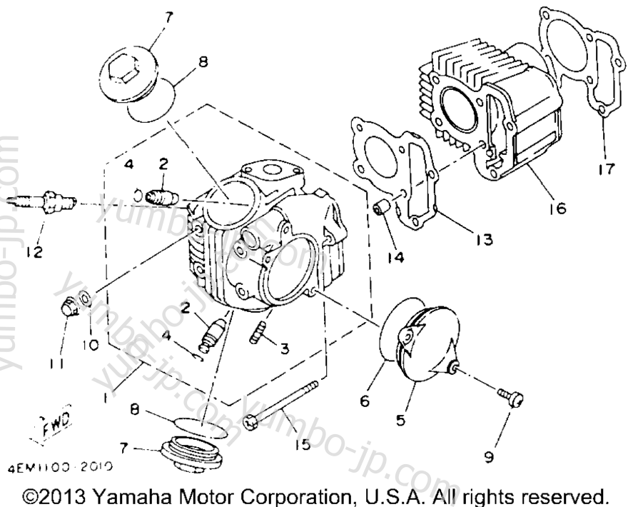 Блок цилиндров для квадроциклов YAMAHA BADGER (YFM80E) 1993 г.