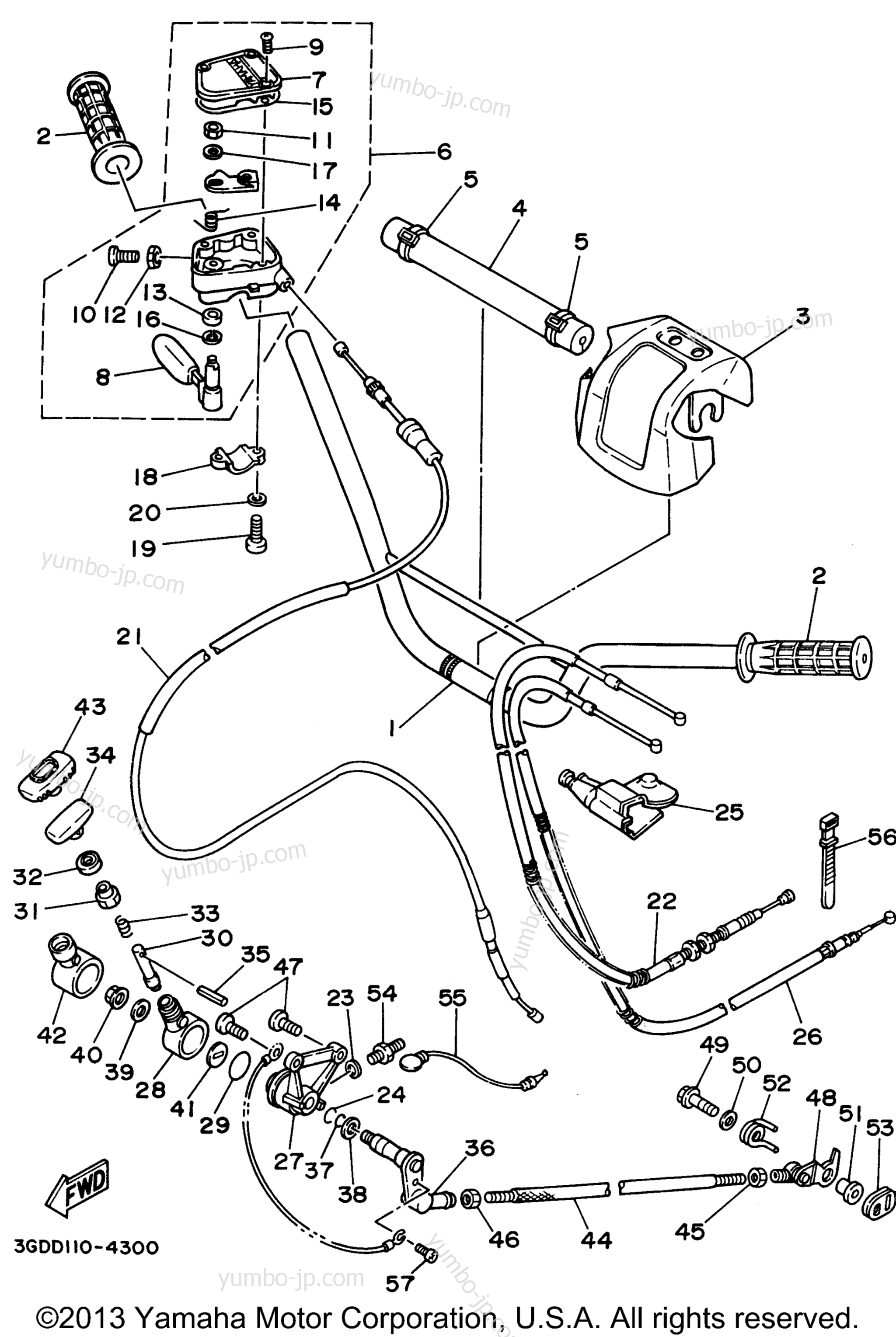 Steering Handle Cable для квадроциклов YAMAHA WARRIOR (YFM350XF) 1994 г.