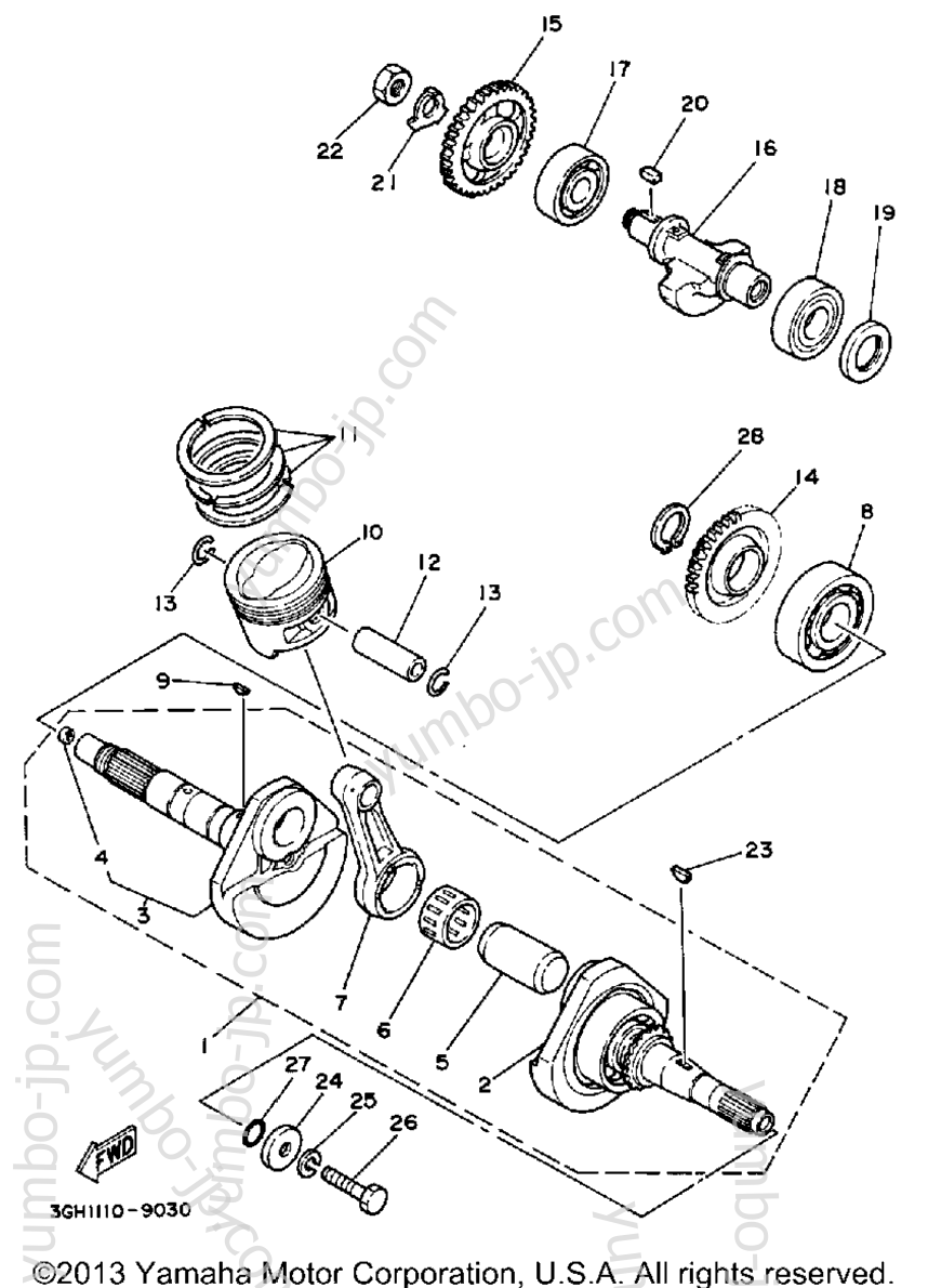 Crankshaft - Piston for ATVs YAMAHA PRO-4 PRO HAULER W-TURF TIRES (YFU1TW) 1989 year