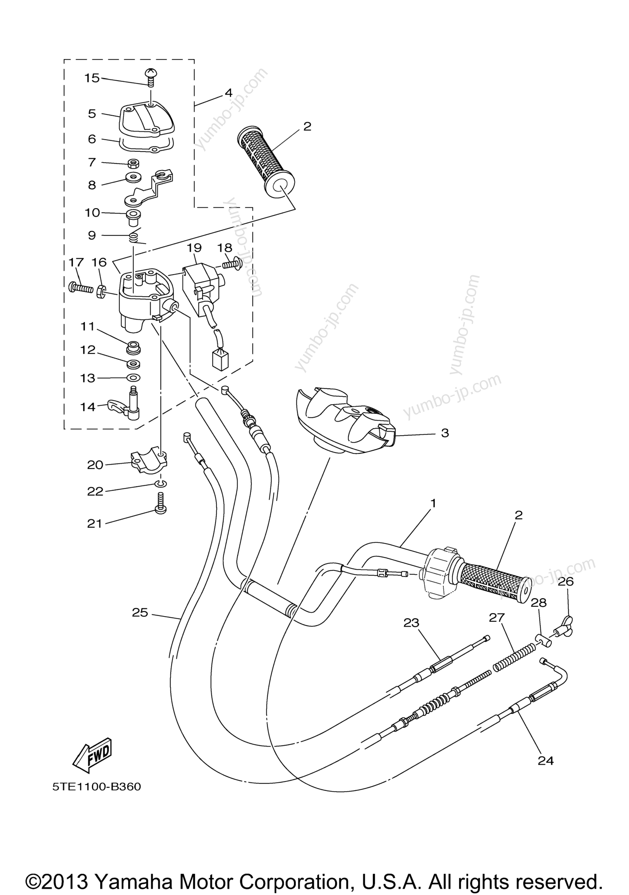 Steering Handle Cable для квадроциклов YAMAHA KODIAK 400 4X4 (YFM4FAS) 2004 г.