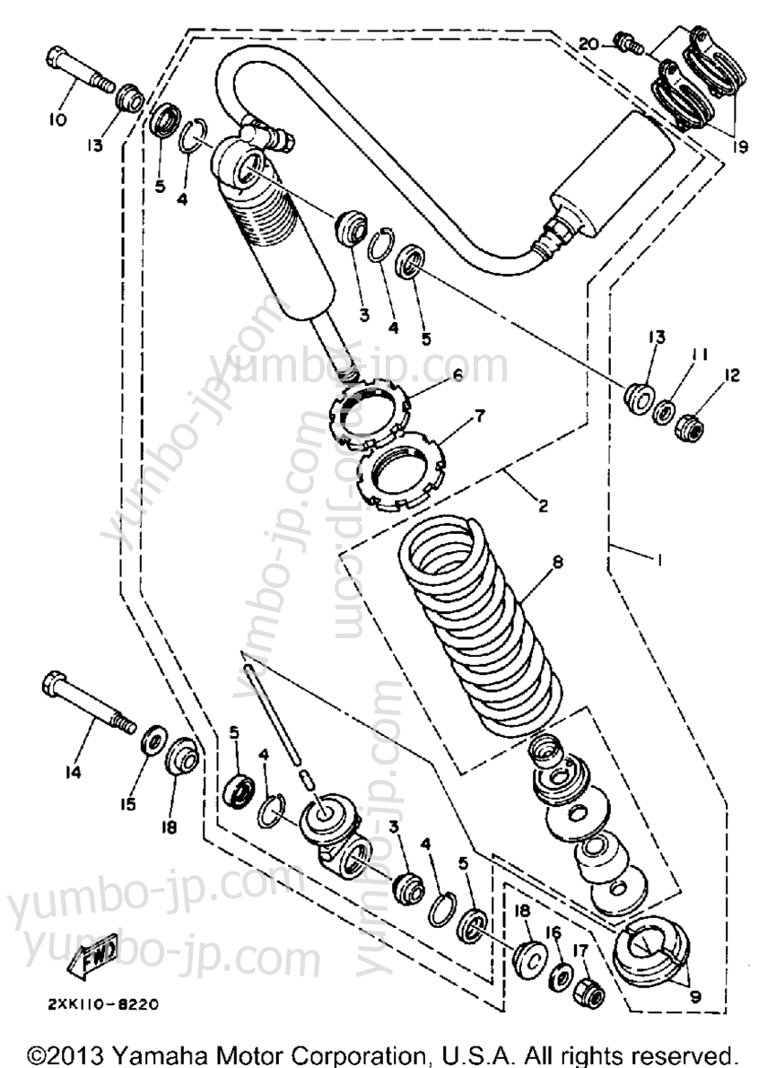 Rear Shocks для квадроциклов YAMAHA WARRIOR (YFM350XW) 1989 г.