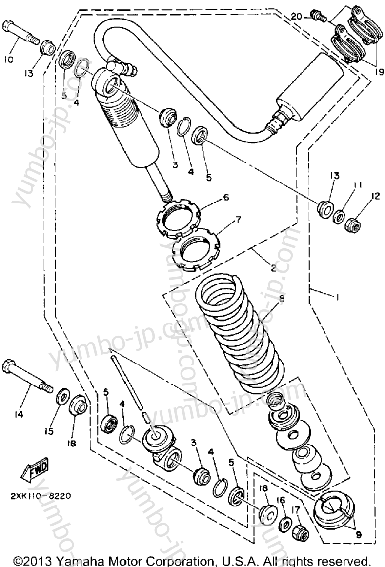 Rear Shocks для квадроциклов YAMAHA WARRIOR (YFM350XA) 1990 г.
