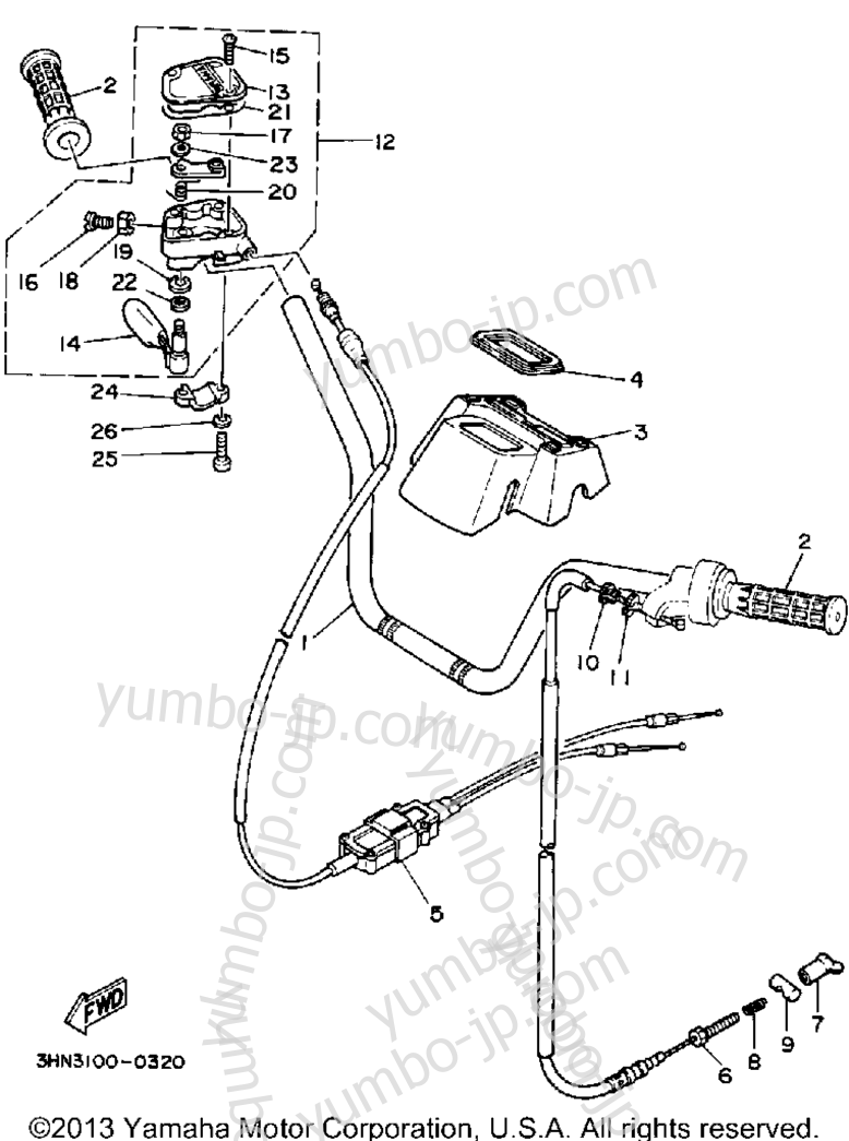 Handlebar Cable для квадроциклов YAMAHA BIG BEAR 4WD (YFM350FWA) 1990 г.