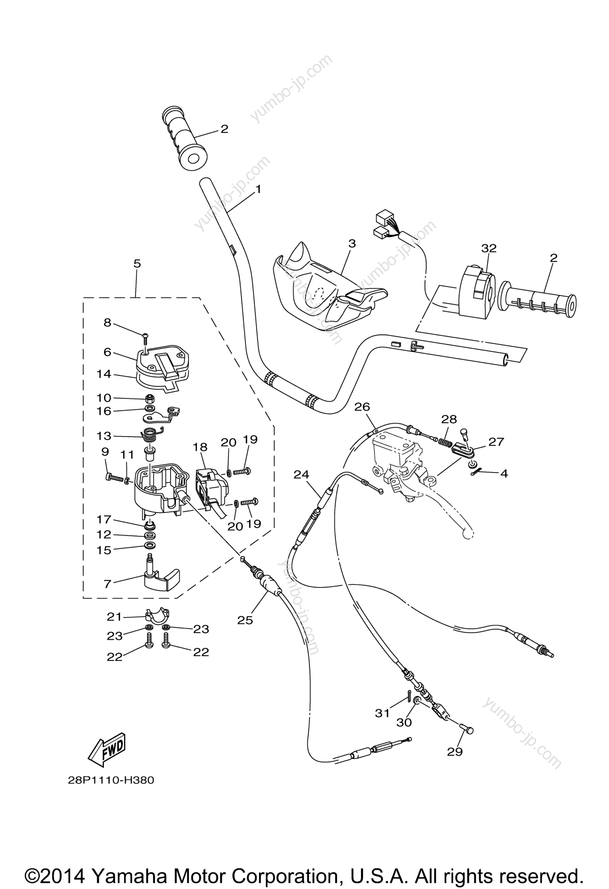 Steering Handle Cable для квадроциклов YAMAHA GRIZZLY 550 4WD HUNTER (YFM5FGHB) 2012 г.