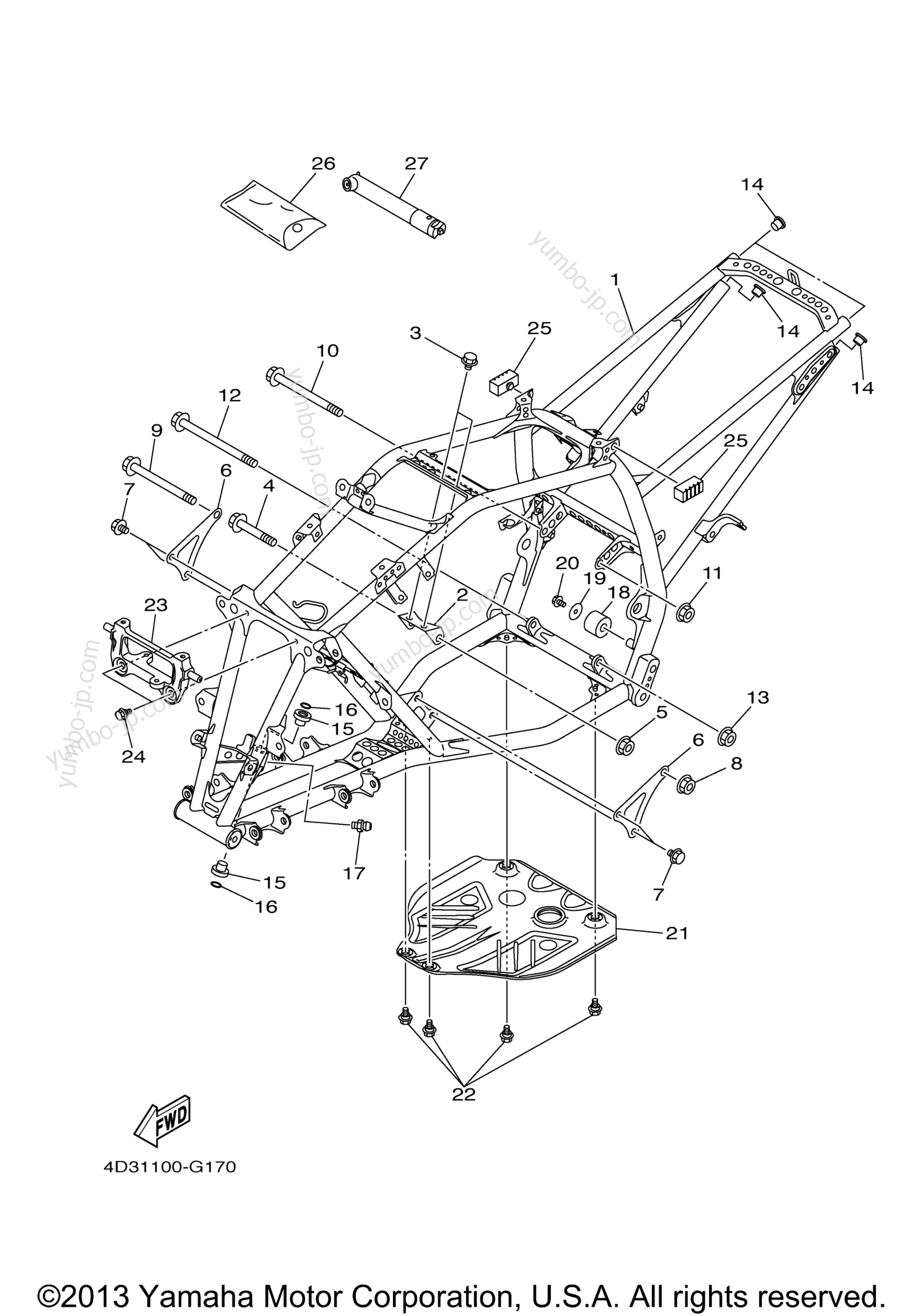 FRAME for ATVs YAMAHA RAPTOR 250 (YFM25RZW) 2010 year