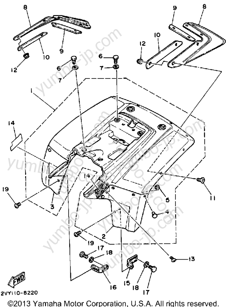 REAR FENDER для квадроциклов YAMAHA MOTO-4 (YFM200DXU) 1988 г.