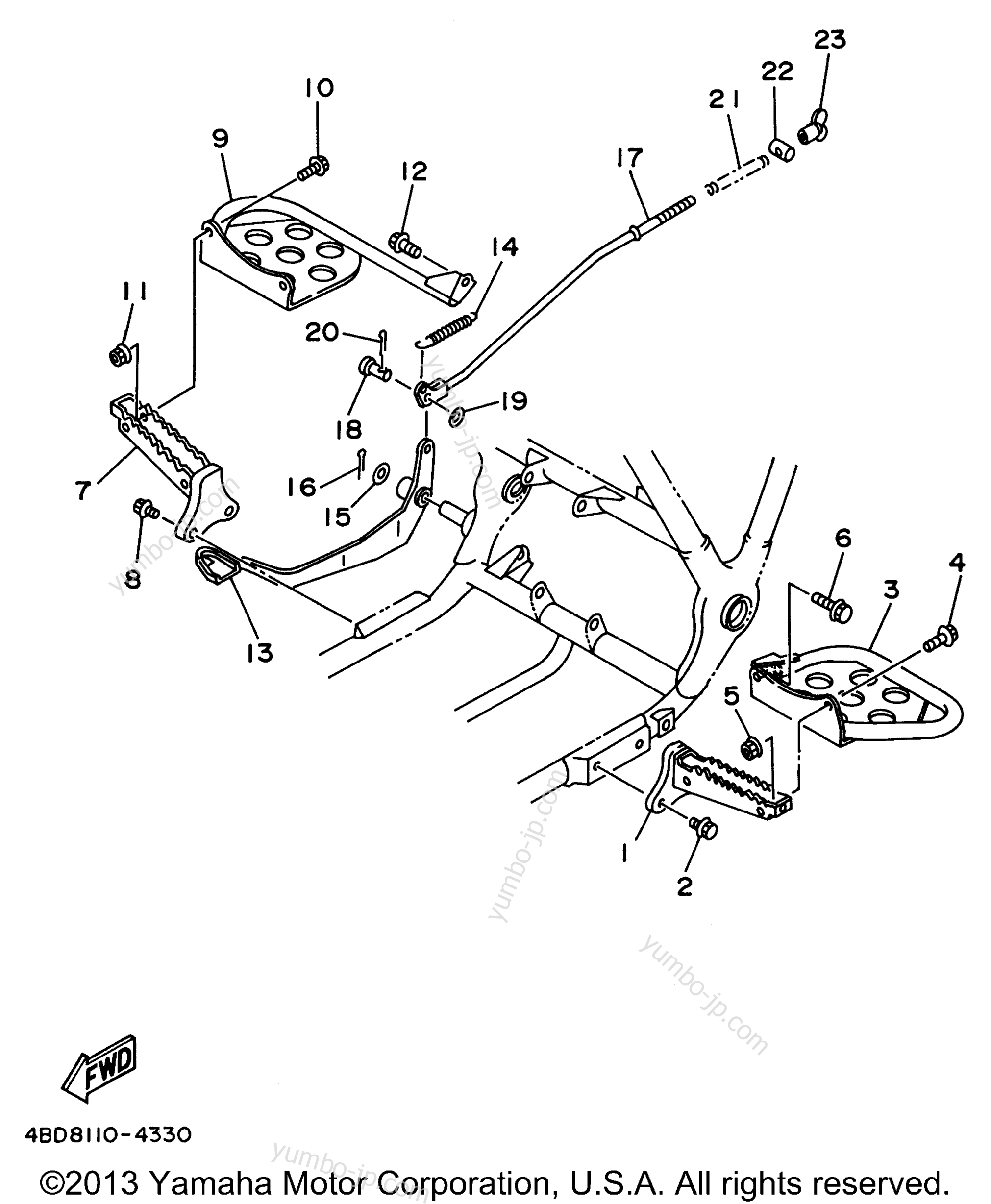 Stand - Footrest for ATVs YAMAHA TIMBERWOLF 2WD (YFB250FWH) 1996 year