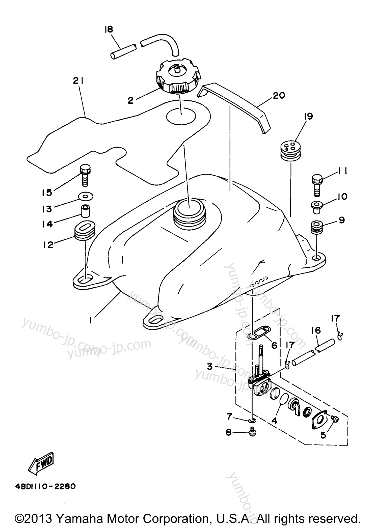 FUEL TANK for ATVs YAMAHA TIMBERWOLF 2WD (YFB250UJ_M) 1997 year