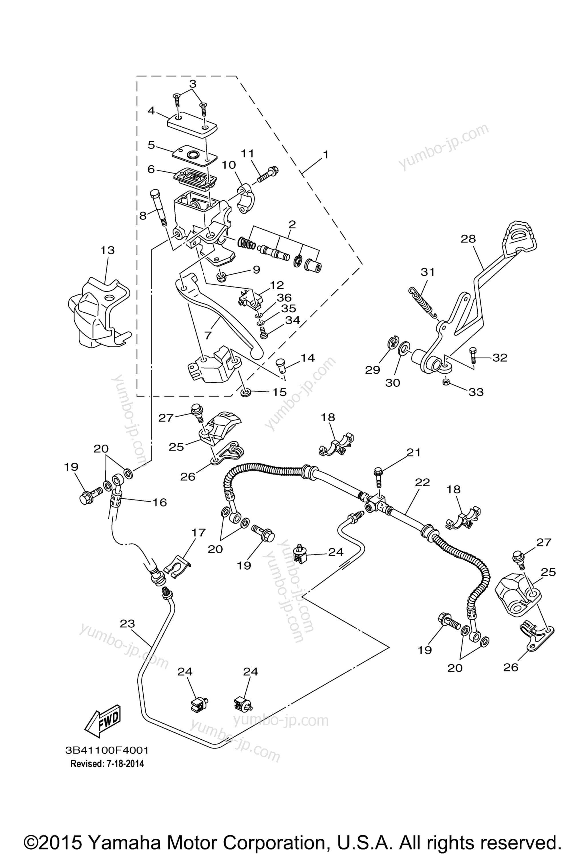 REAR MASTER CYLINDER для квадроциклов YAMAHA GRIZZLY 700 FI EPS 4WD HUNTER (YFM7FGPHY) 2009 г.