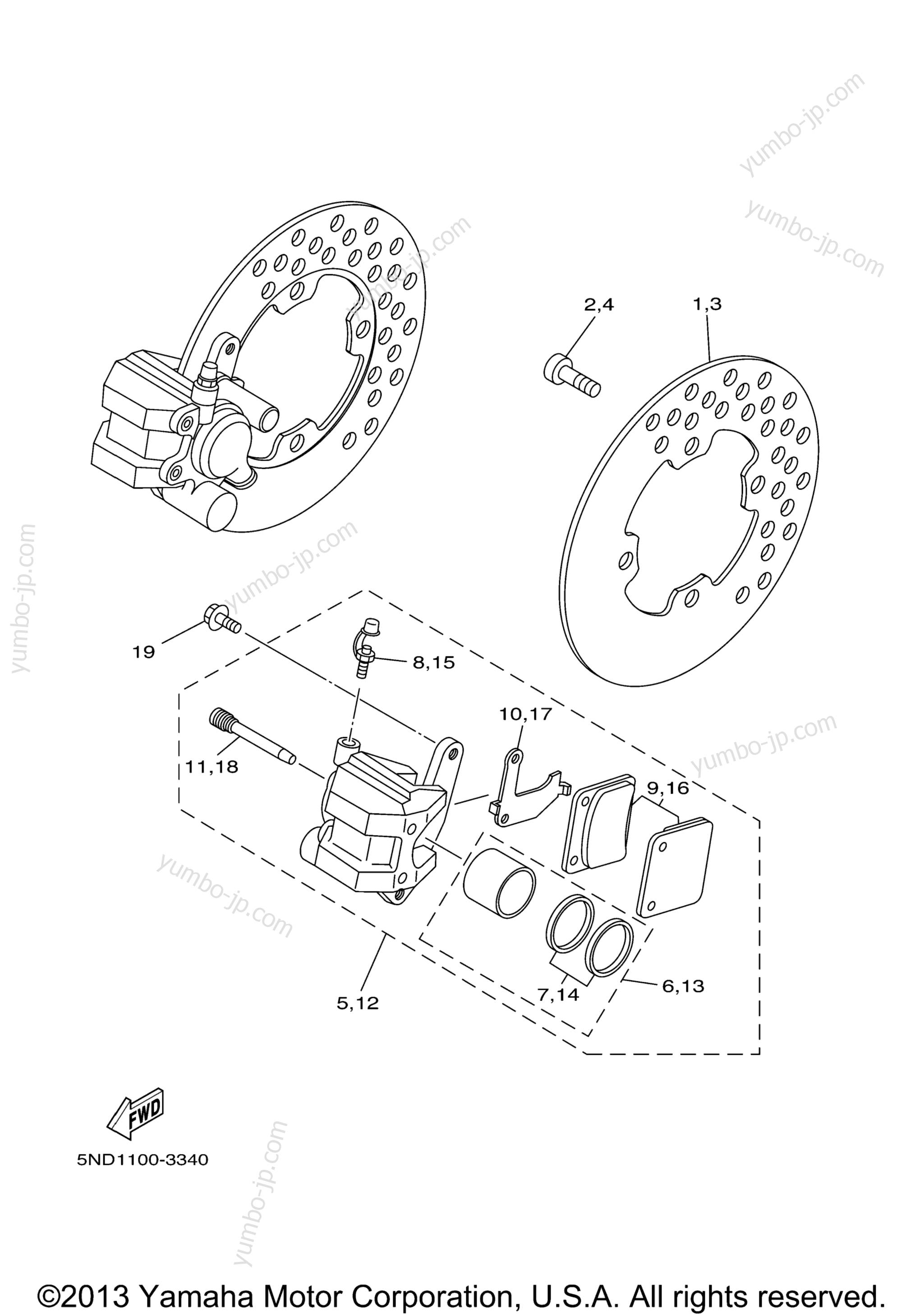 FRONT BRAKE CALIPER for ATVs YAMAHA GRIZZLY 450 SPECIAL SILVER EDITION (YFM45FGSEW) 2007 year